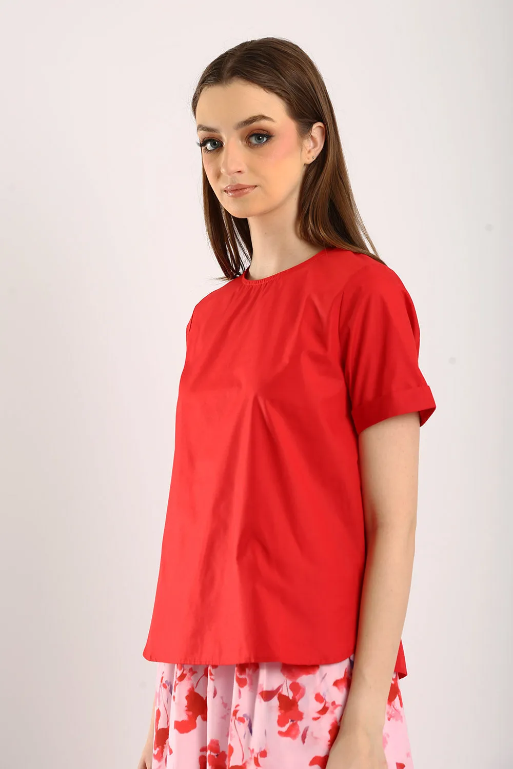 Surin Folded Cuff Blouse in Red