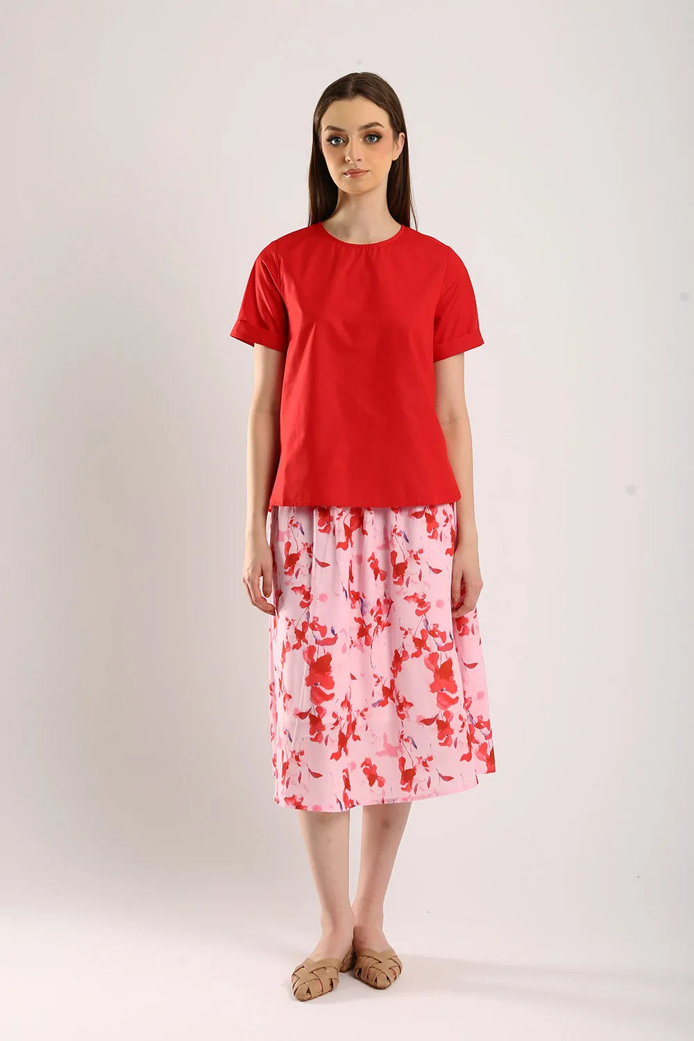 Surin Folded Cuff Blouse in Red