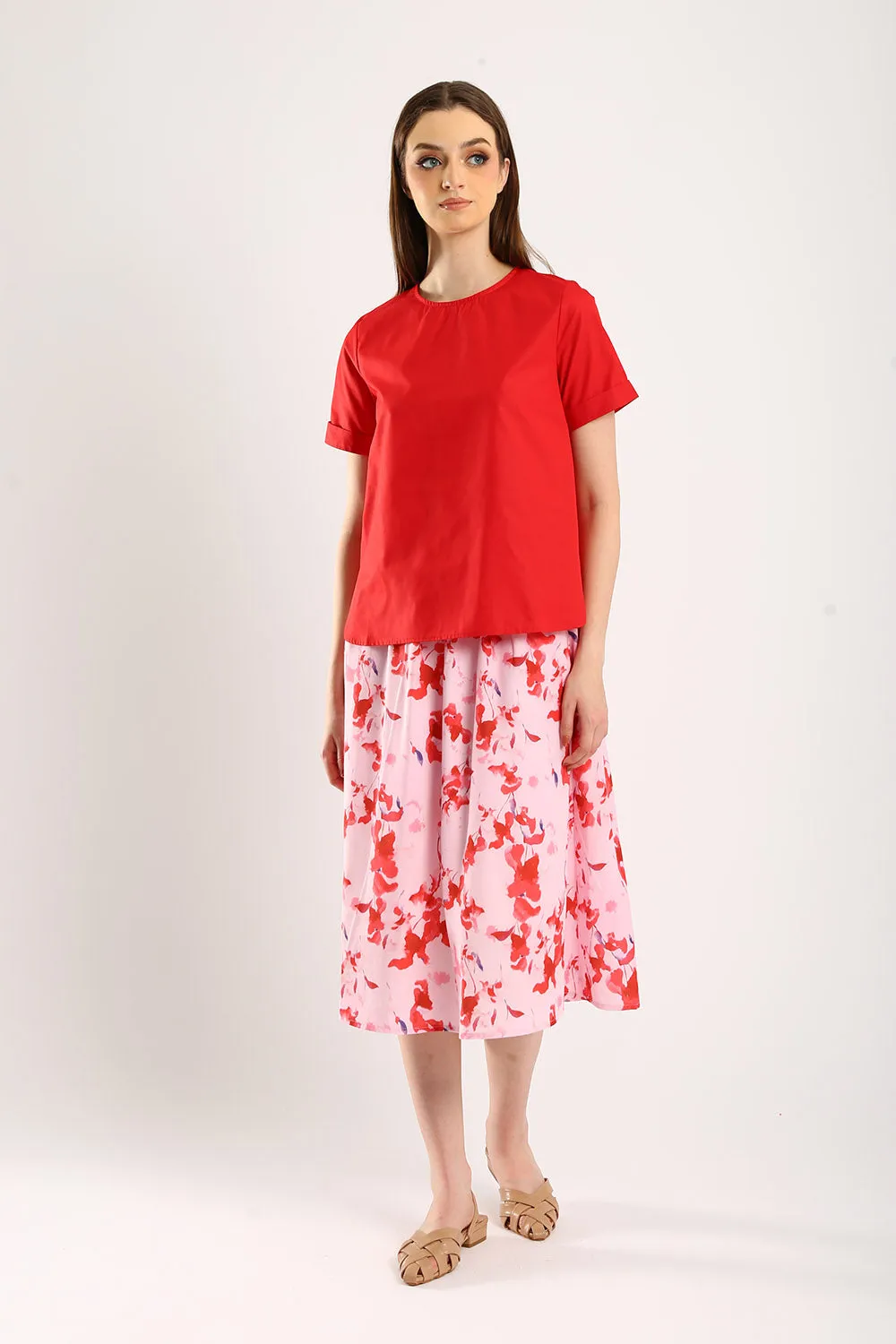 Surin Folded Cuff Blouse in Red