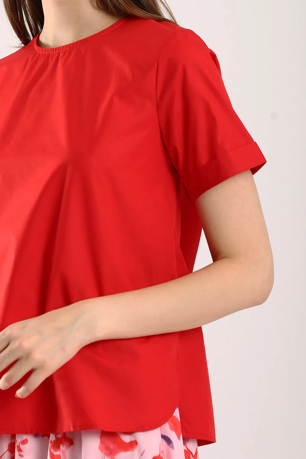 Surin Folded Cuff Blouse in Red