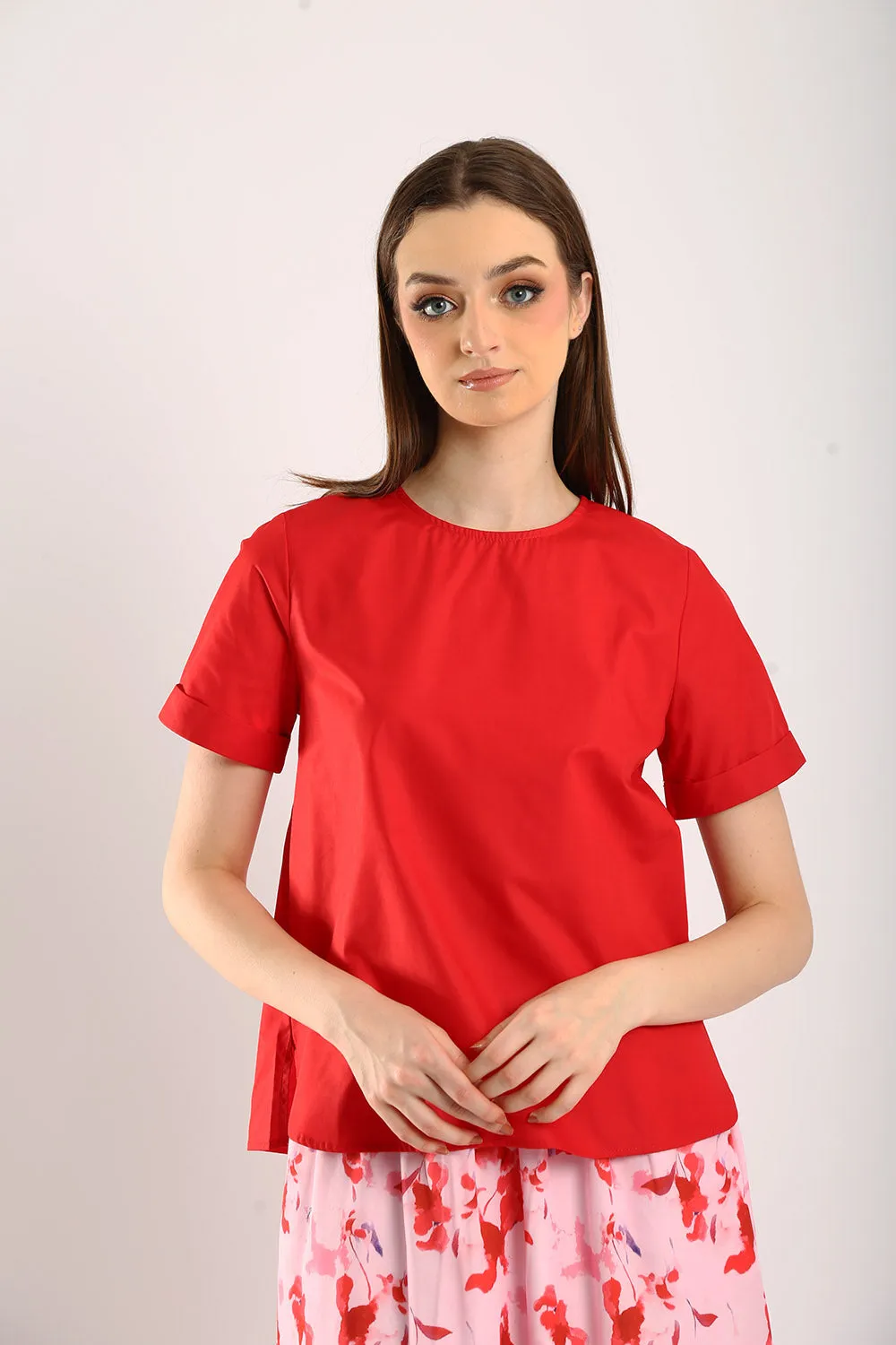 Surin Folded Cuff Blouse in Red