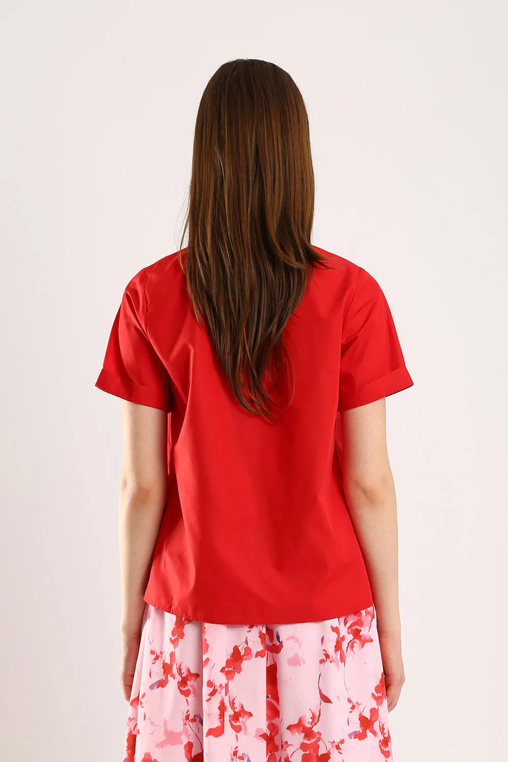 Surin Folded Cuff Blouse in Red
