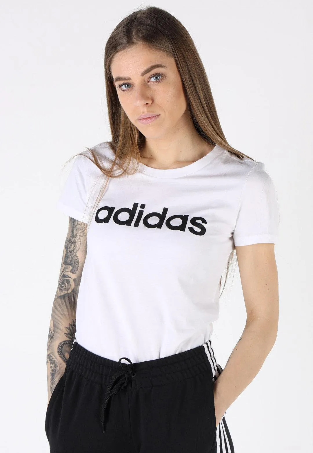 T SHIRT ADIDAS MAGLIA DONNA FITNESS BIANCA LOGO NERO