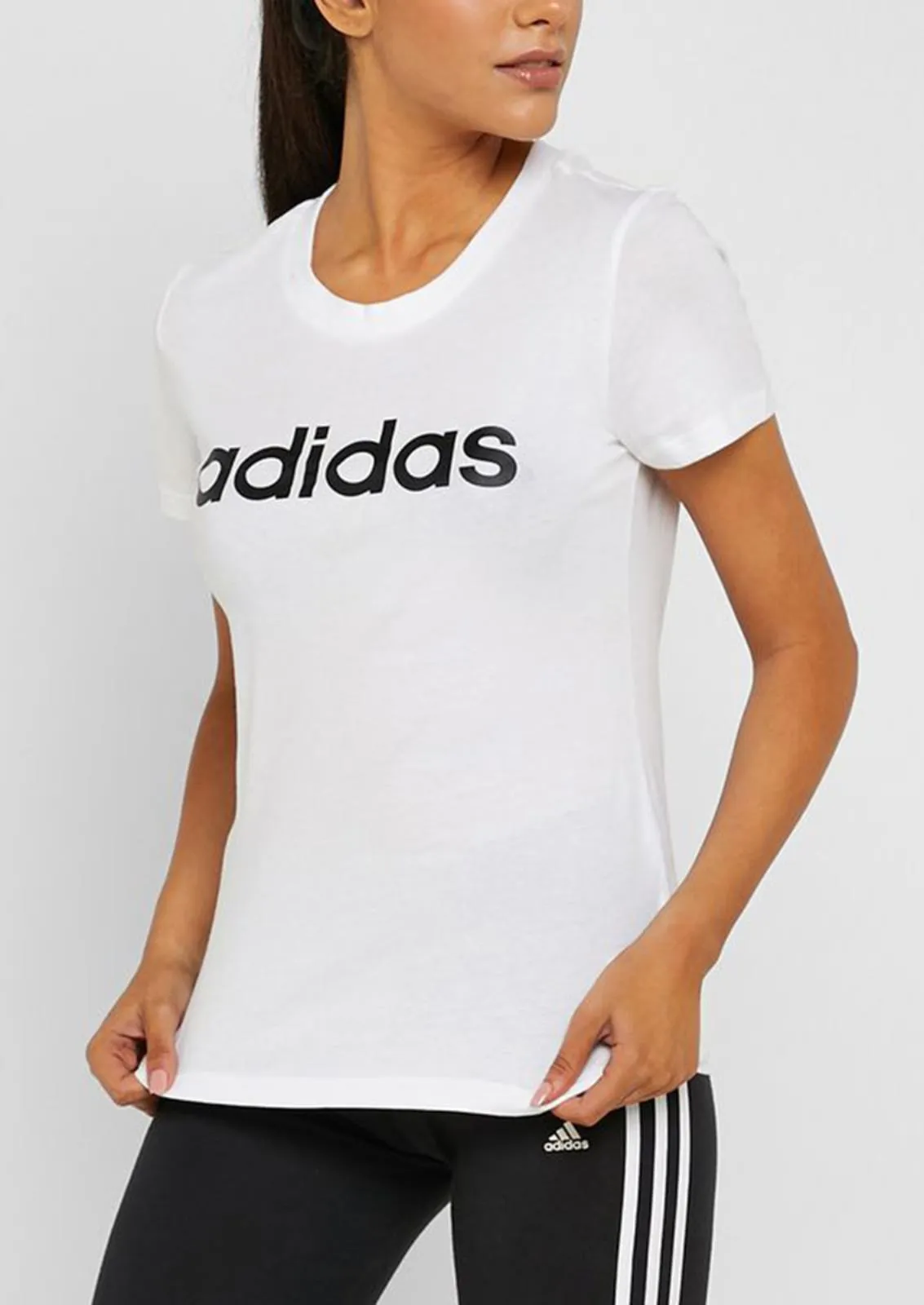 T SHIRT ADIDAS MAGLIA DONNA FITNESS BIANCA LOGO NERO