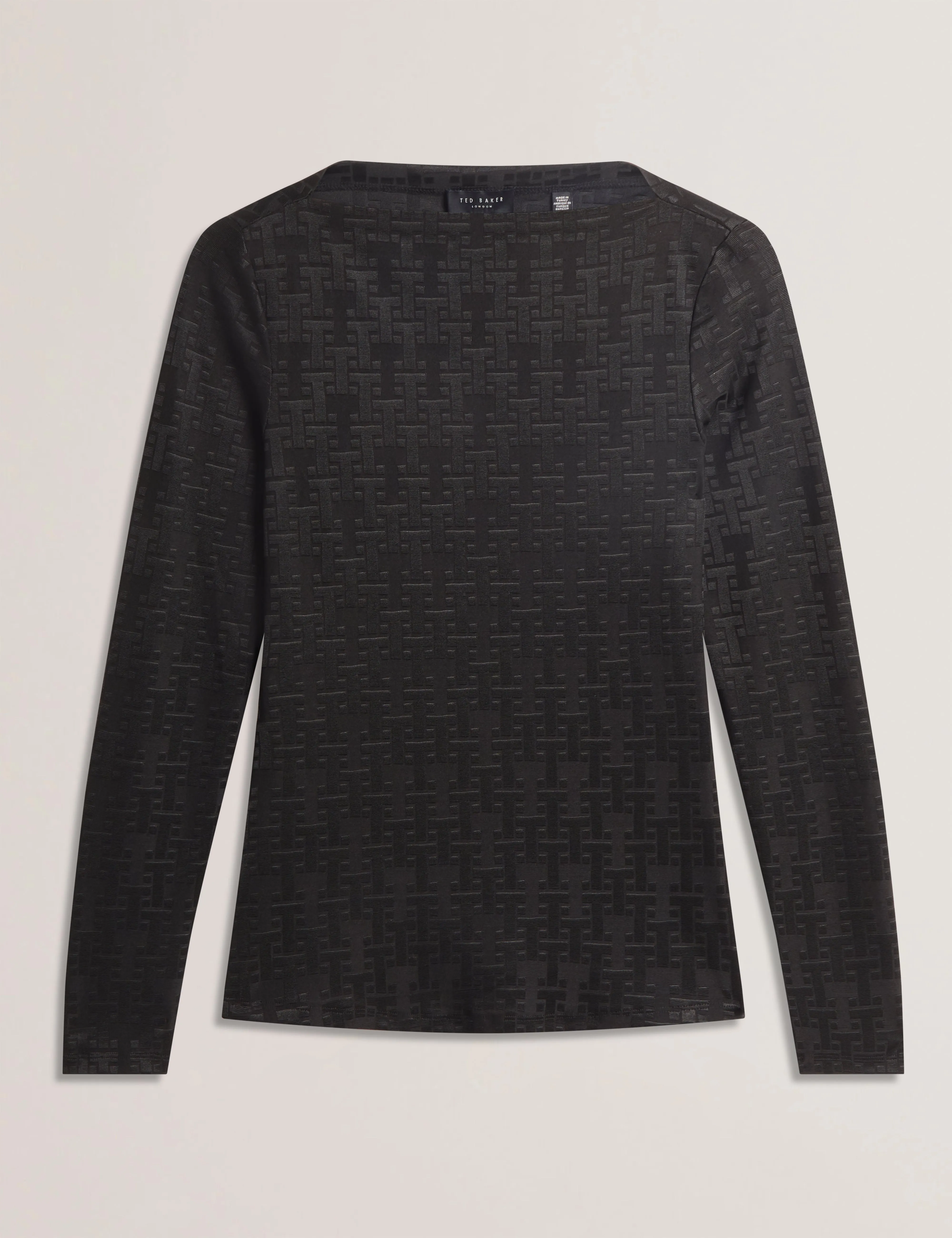 Taliha Jacquard T Long Sleeve Fitted Top Black