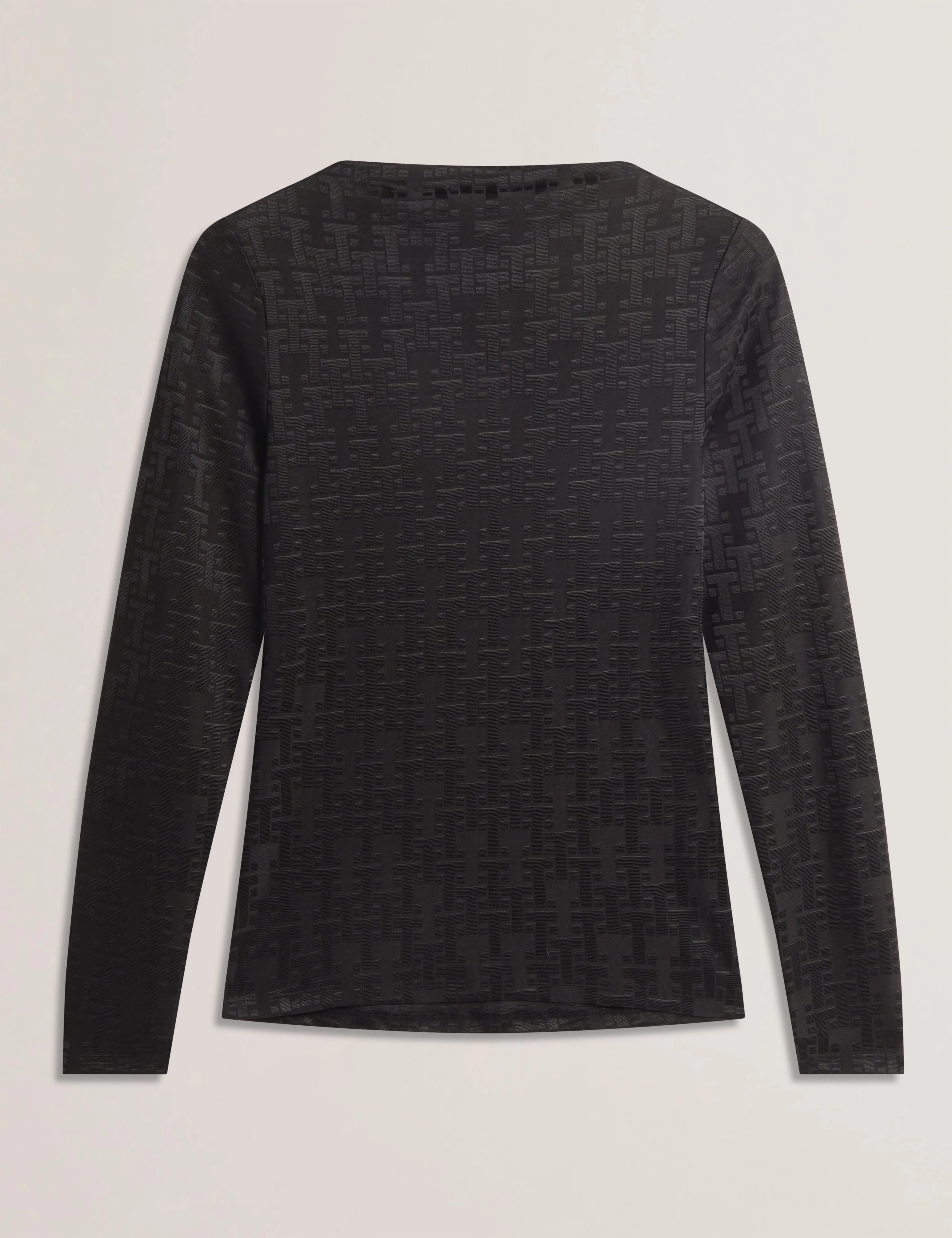 Taliha Jacquard T Long Sleeve Fitted Top Black