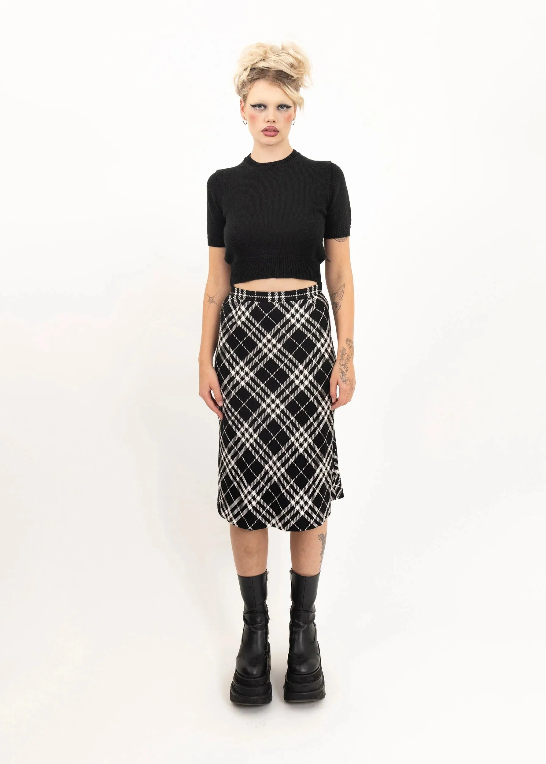 Tartan wool midi skirt