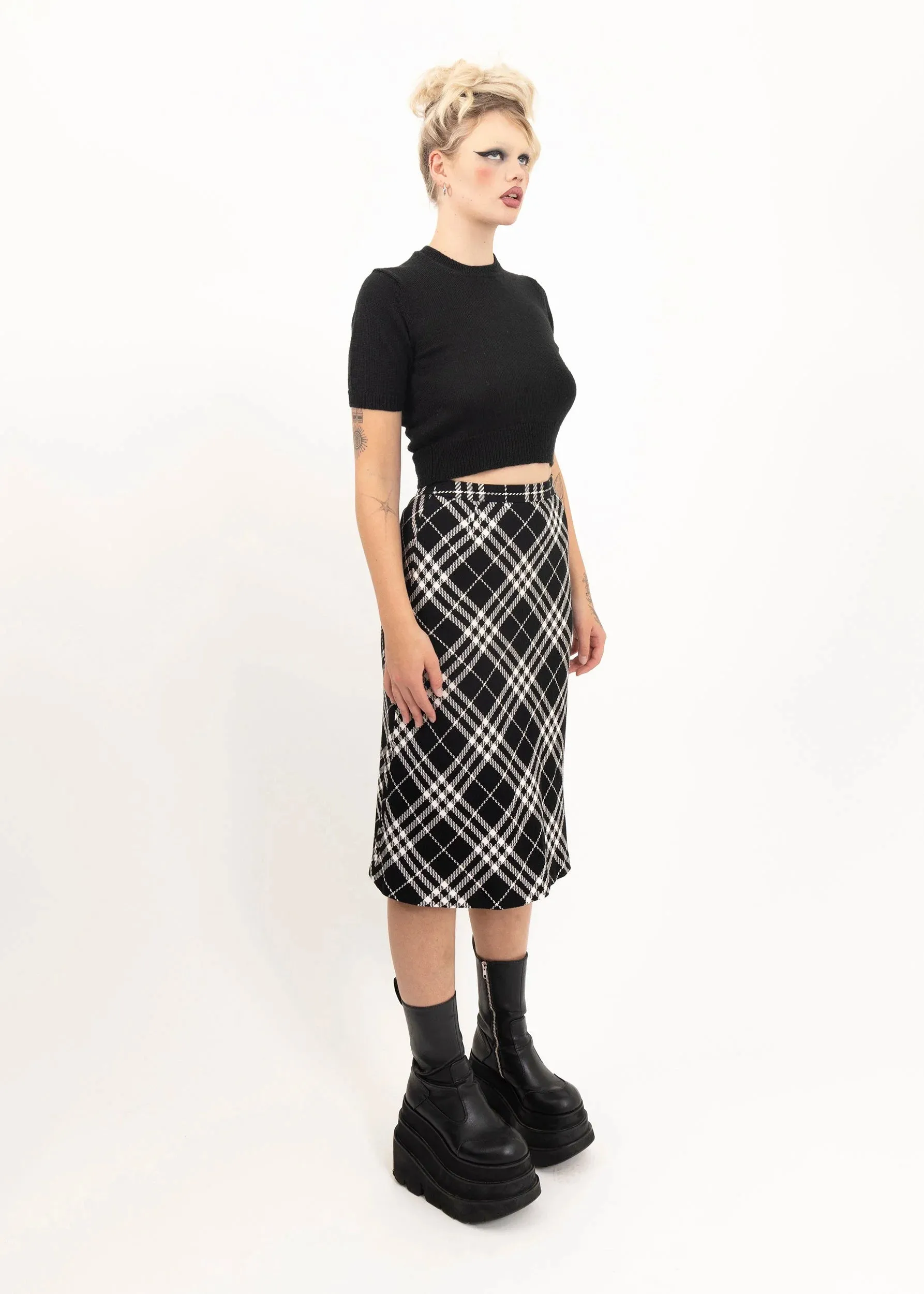 Tartan wool midi skirt