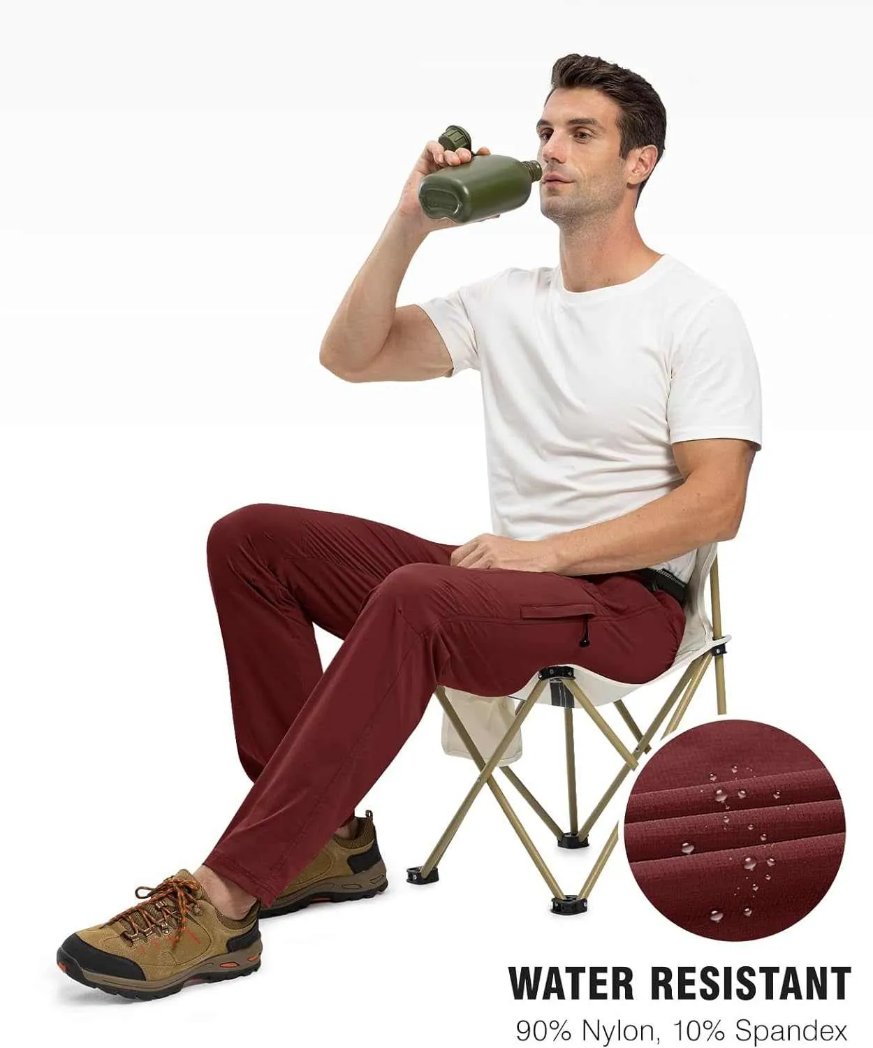 TBMPOY Men's Lightweight Hiking Pants with Belt 5 Zip Pocketsj