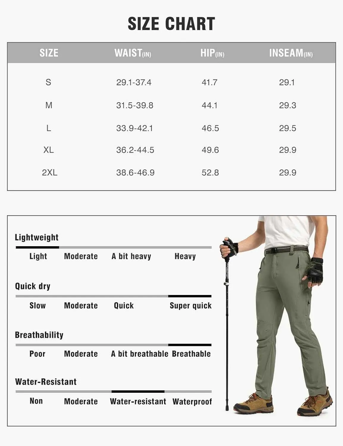 TBMPOY Men's Lightweight Hiking Pants with Belt 5 Zip Pocketsj