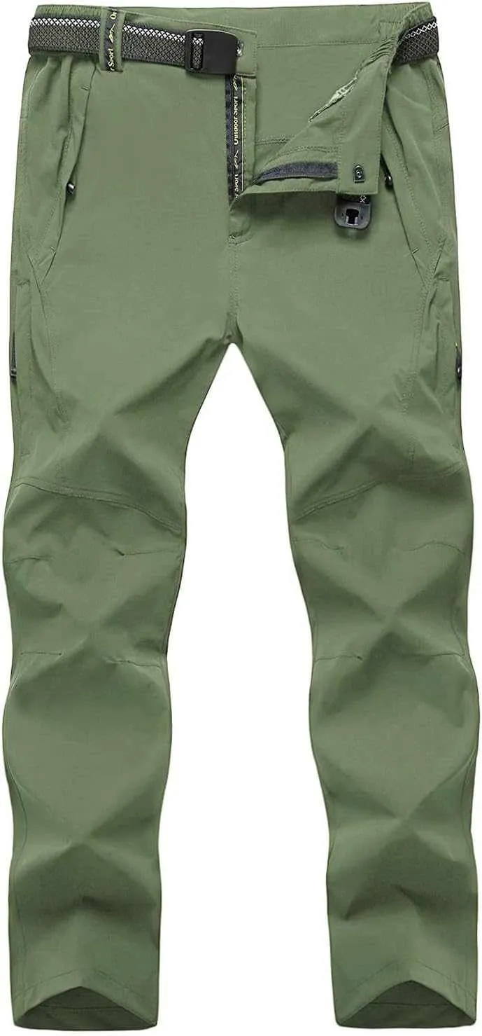 TBMPOY Men's Lightweight Hiking Pants with Belt 5 Zip Pocketsj