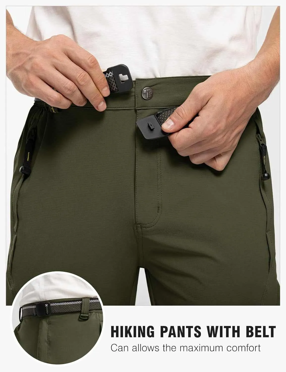 TBMPOY Men's Lightweight Hiking Pants with Belt 5 Zip Pocketsj
