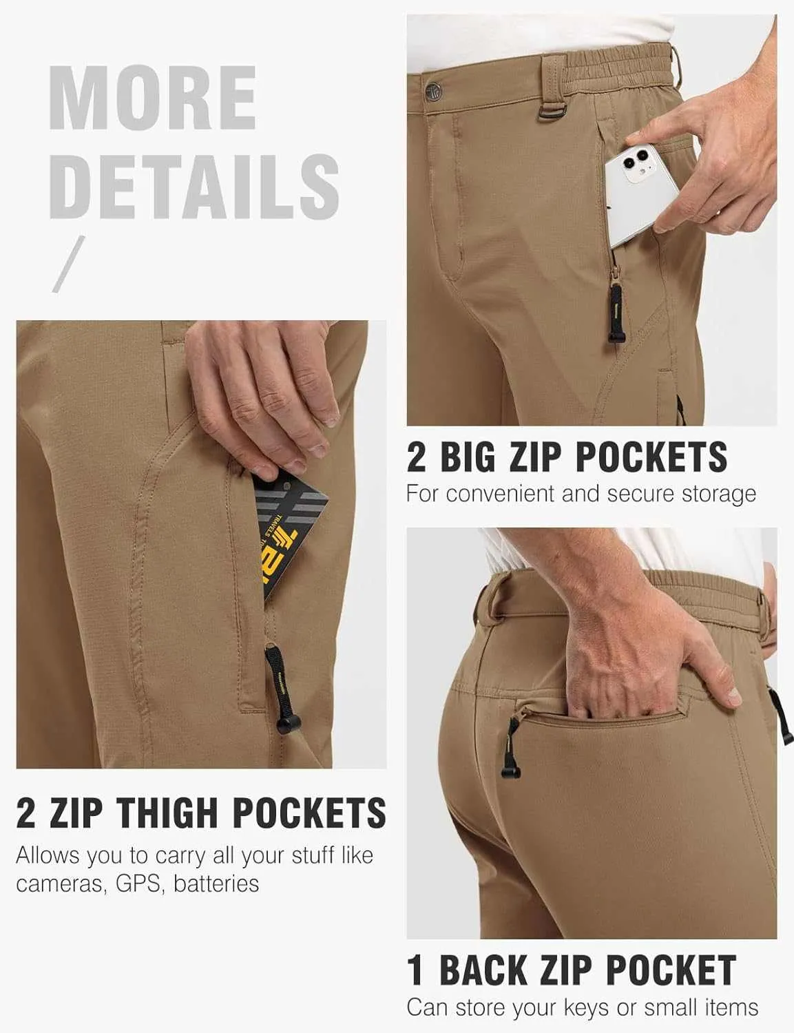 TBMPOY Men's Lightweight Hiking Pants with Belt 5 Zip Pocketsj