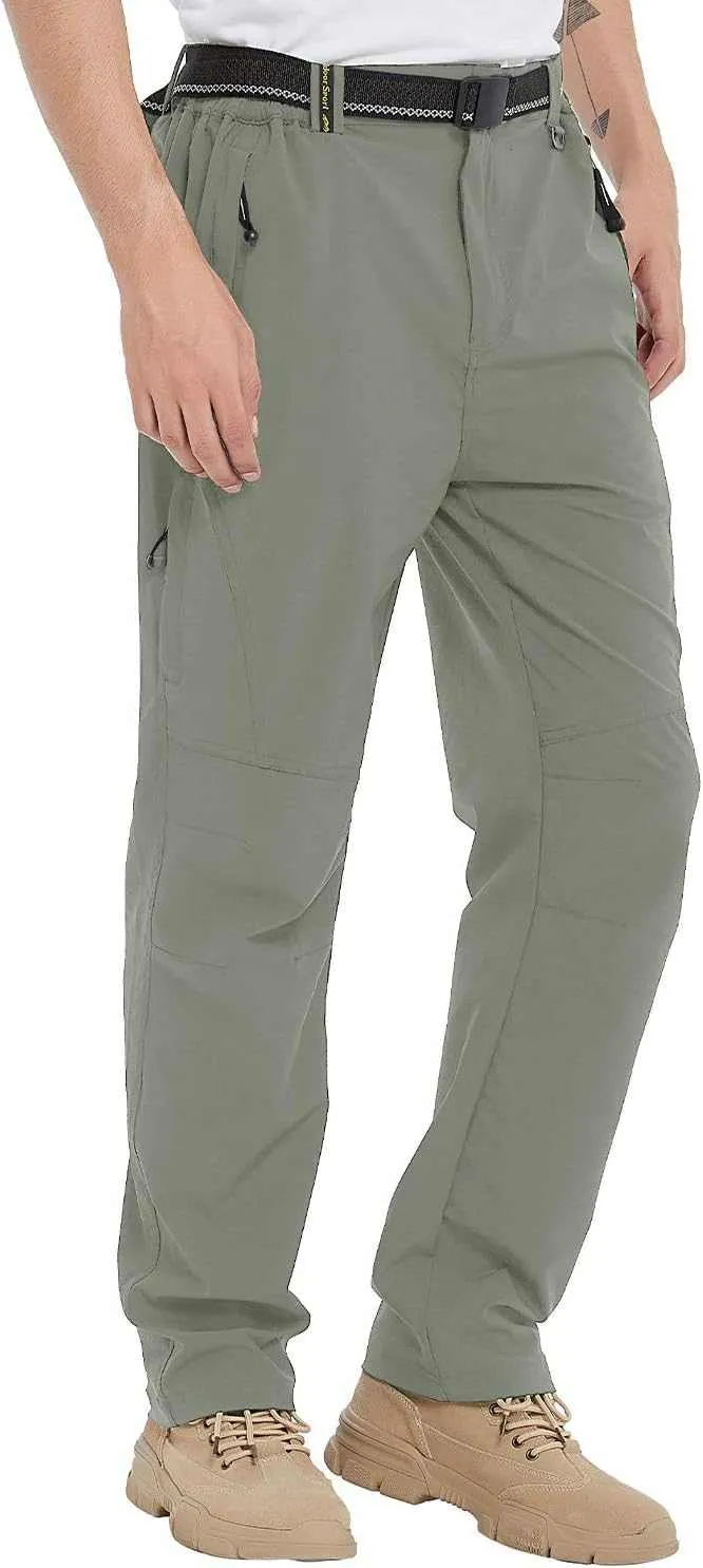 TBMPOY Men's Lightweight Hiking Pants with Belt 5 Zip Pocketsj