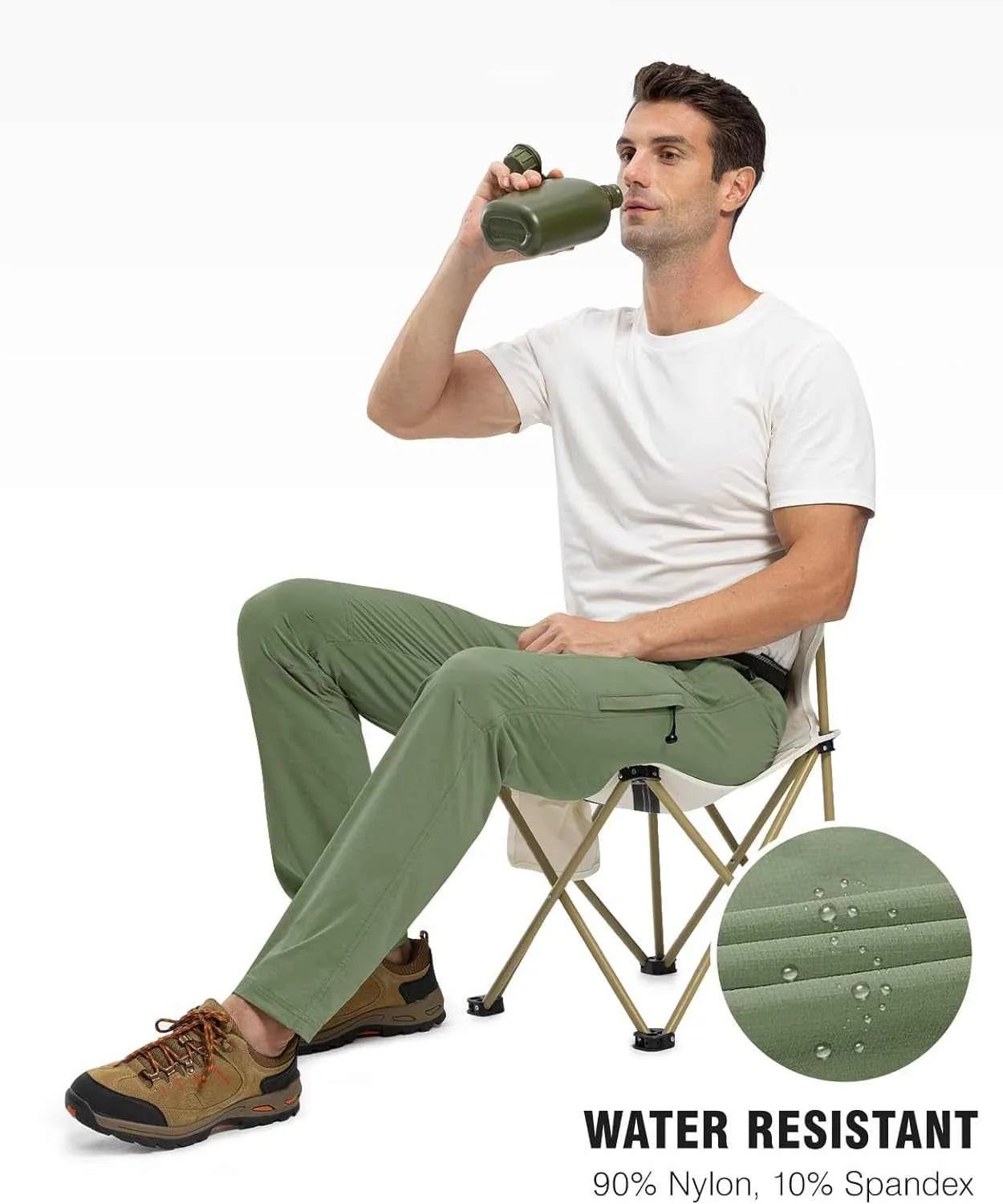 TBMPOY Men's Lightweight Hiking Pants with Belt 5 Zip Pocketsj