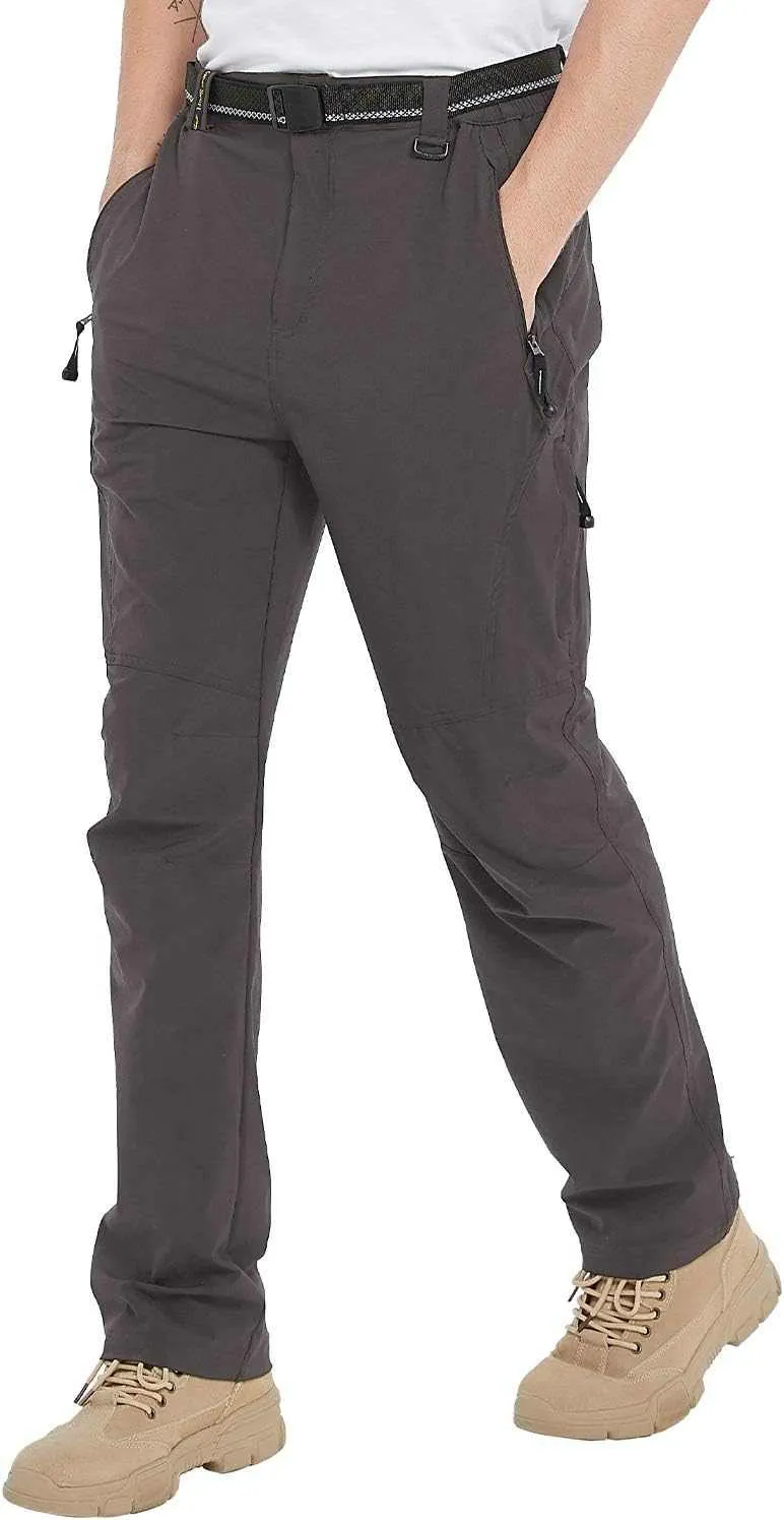 TBMPOY Men's Lightweight Hiking Pants with Belt 5 Zip Pocketsj