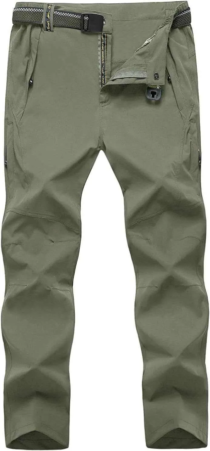 TBMPOY Men's Lightweight Hiking Pants with Belt 5 Zip Pocketsj