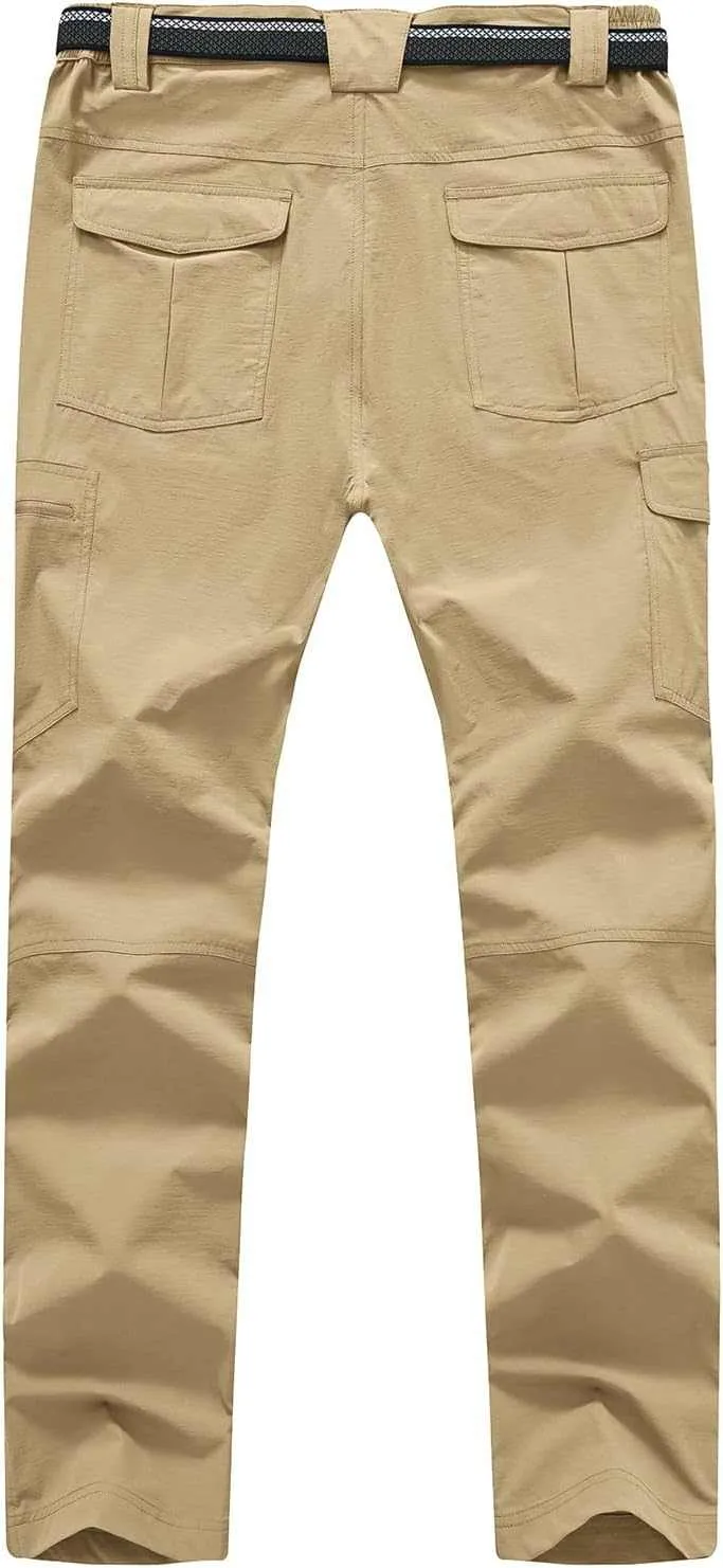 TBMPOY Men's Lightweight Hiking Pants with Belt 5 Zip Pocketsj