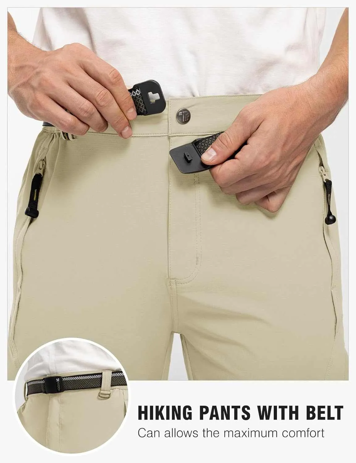 TBMPOY Men's Lightweight Hiking Pants with Belt 5 Zip Pocketsj