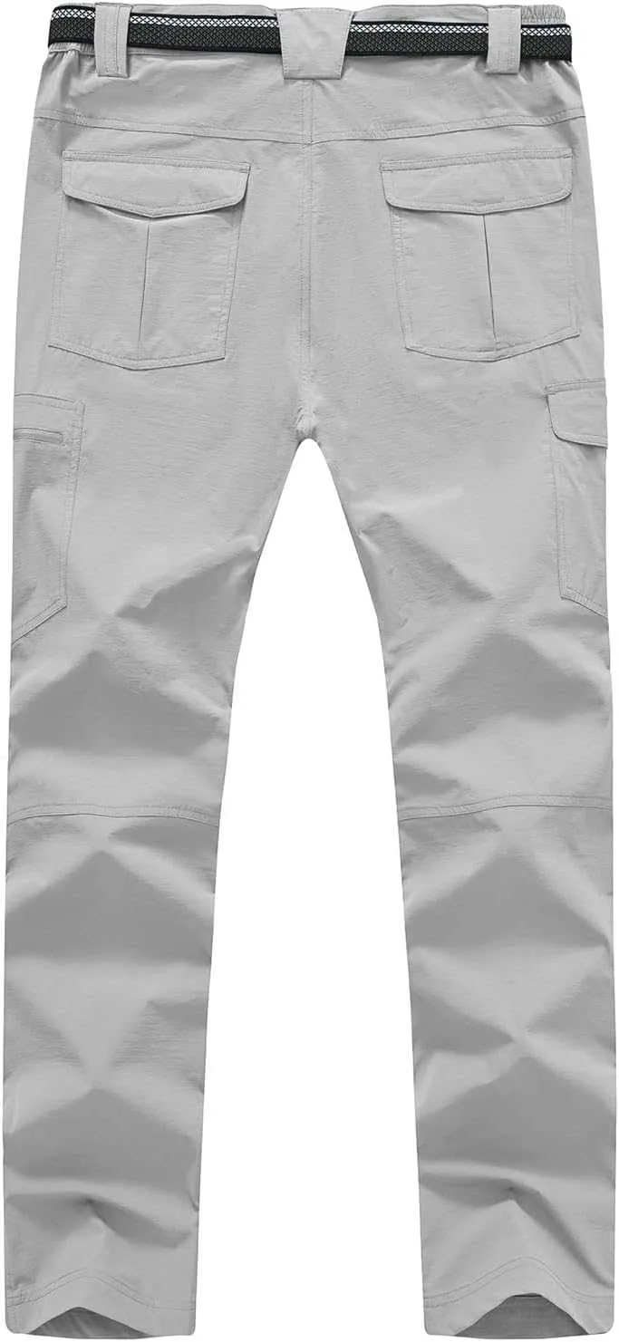 TBMPOY Men's Lightweight Hiking Pants with Belt 5 Zip Pocketsj