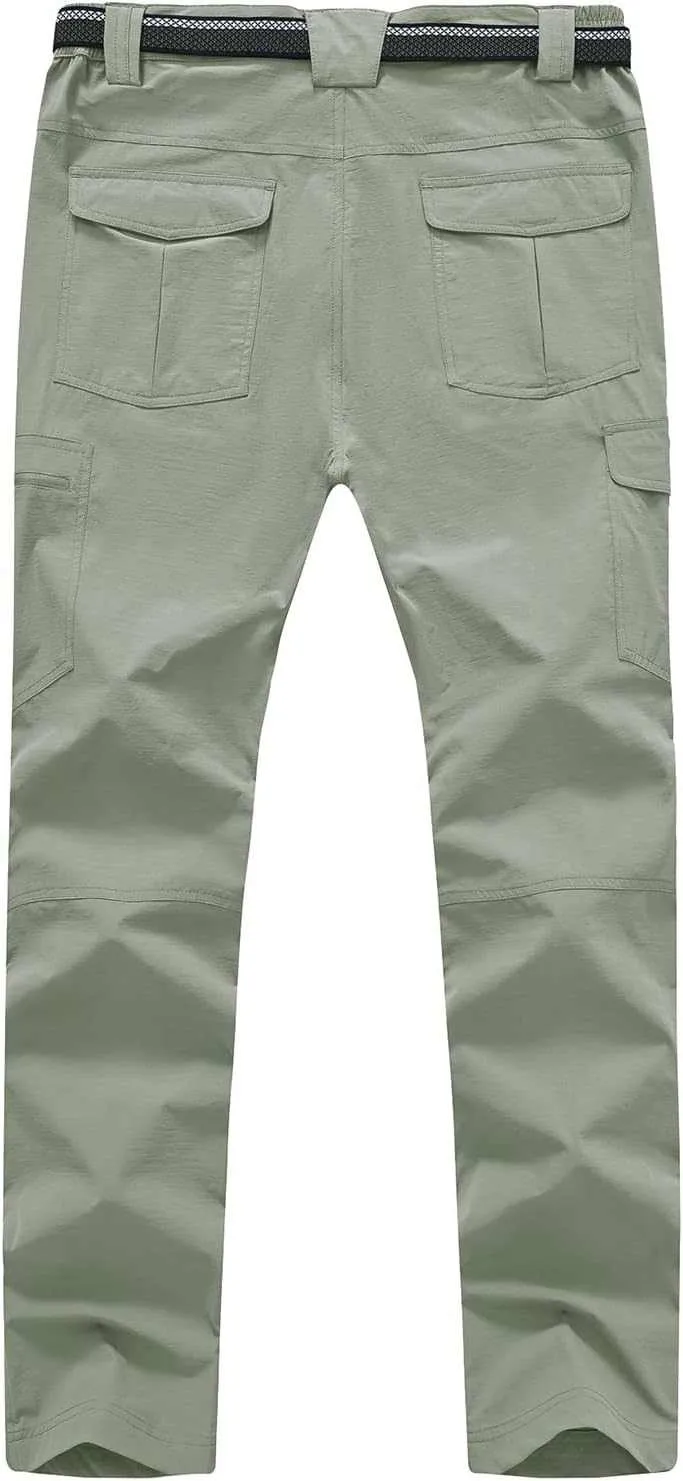 TBMPOY Men's Lightweight Hiking Pants with Belt 5 Zip Pocketsj