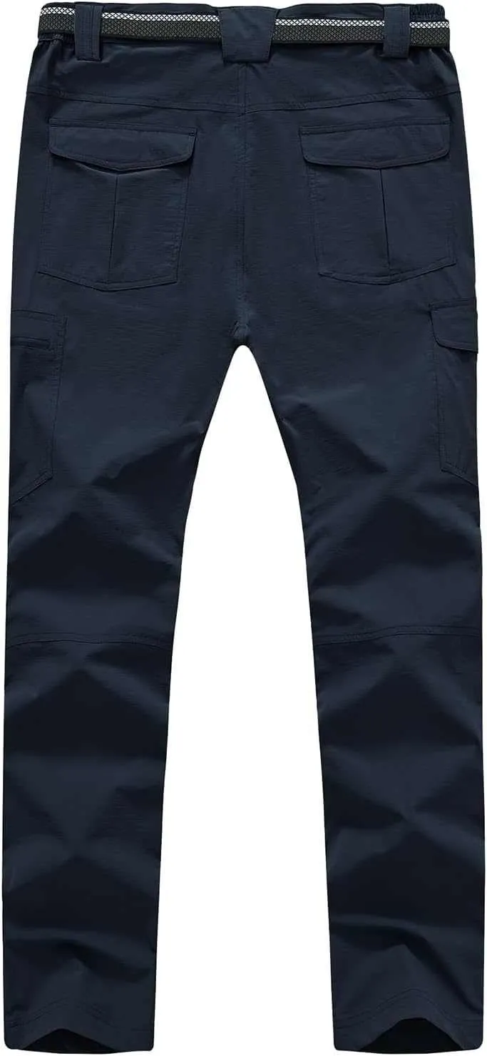 TBMPOY Men's Lightweight Hiking Pants with Belt 5 Zip Pocketsj