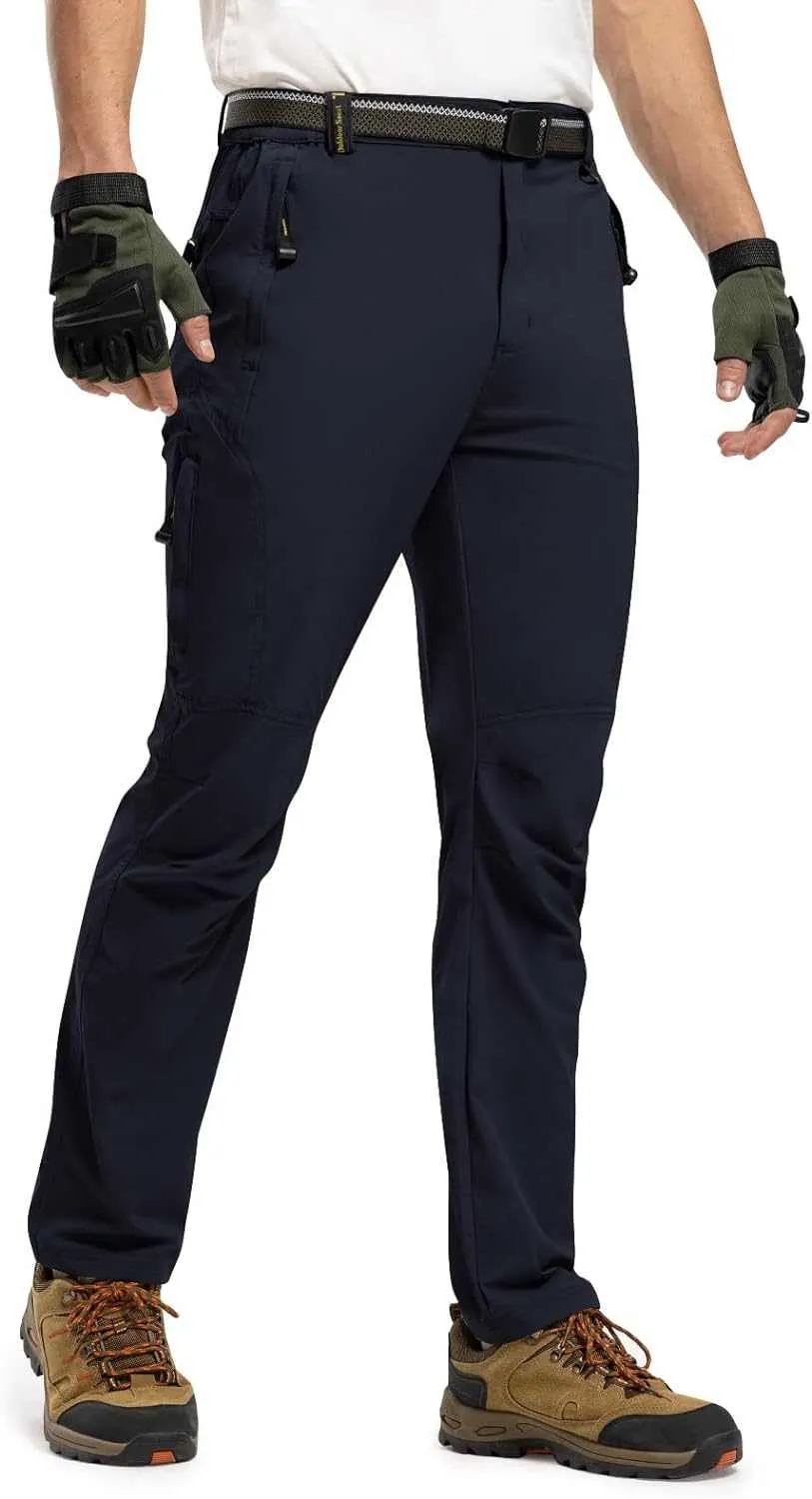 TBMPOY Men's Lightweight Hiking Pants with Belt 5 Zip Pocketsj