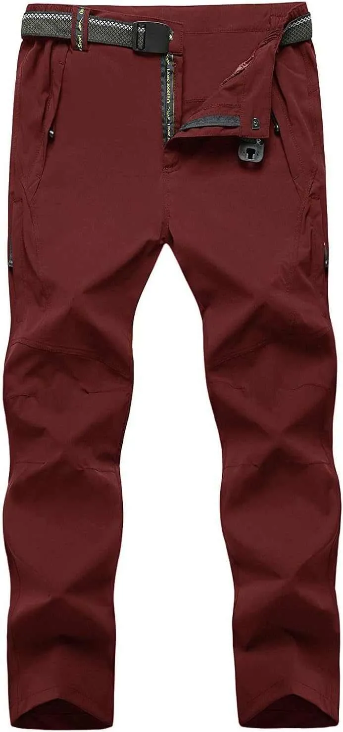 TBMPOY Men's Lightweight Hiking Pants with Belt 5 Zip Pocketsj