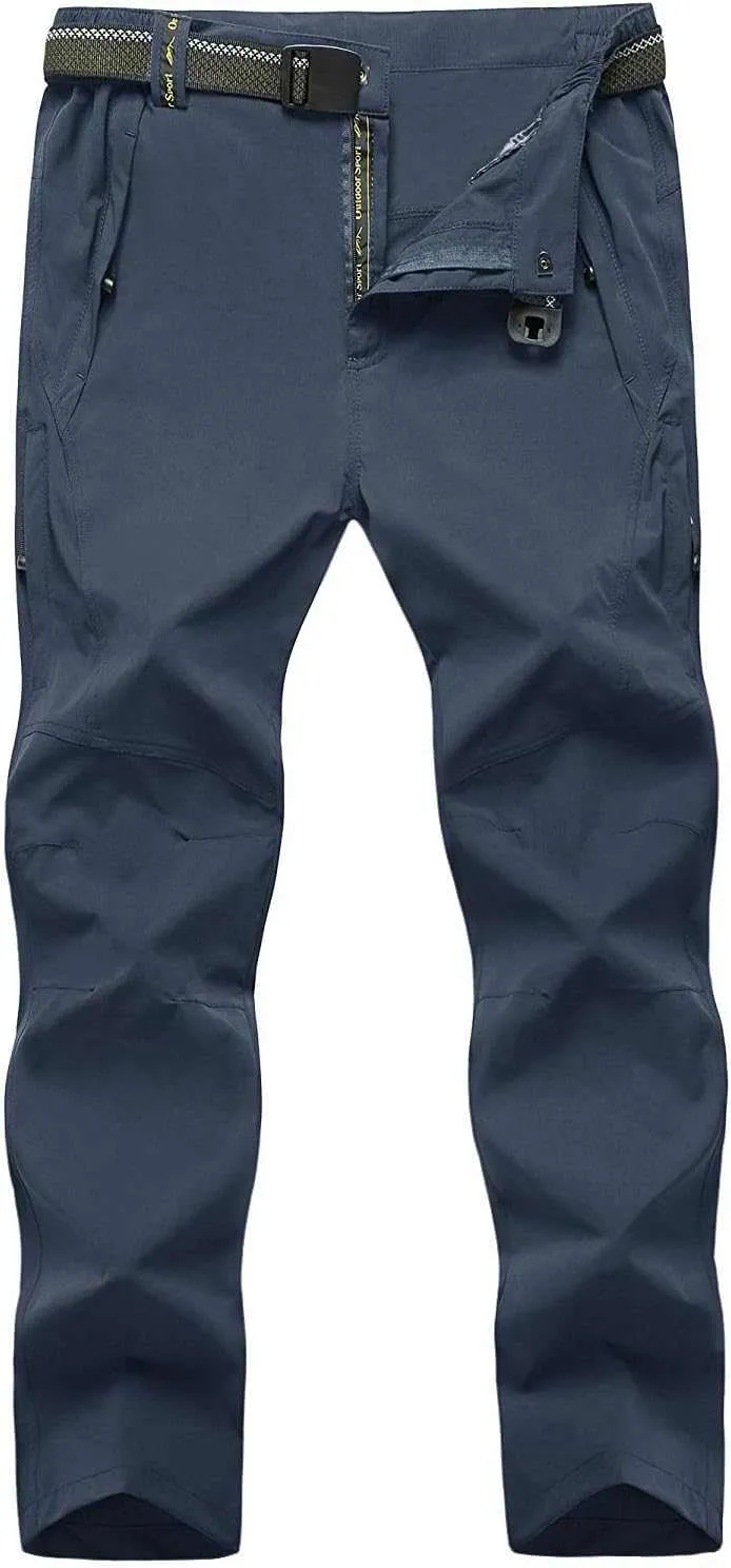 TBMPOY Men's Lightweight Hiking Pants with Belt 5 Zip Pocketsj