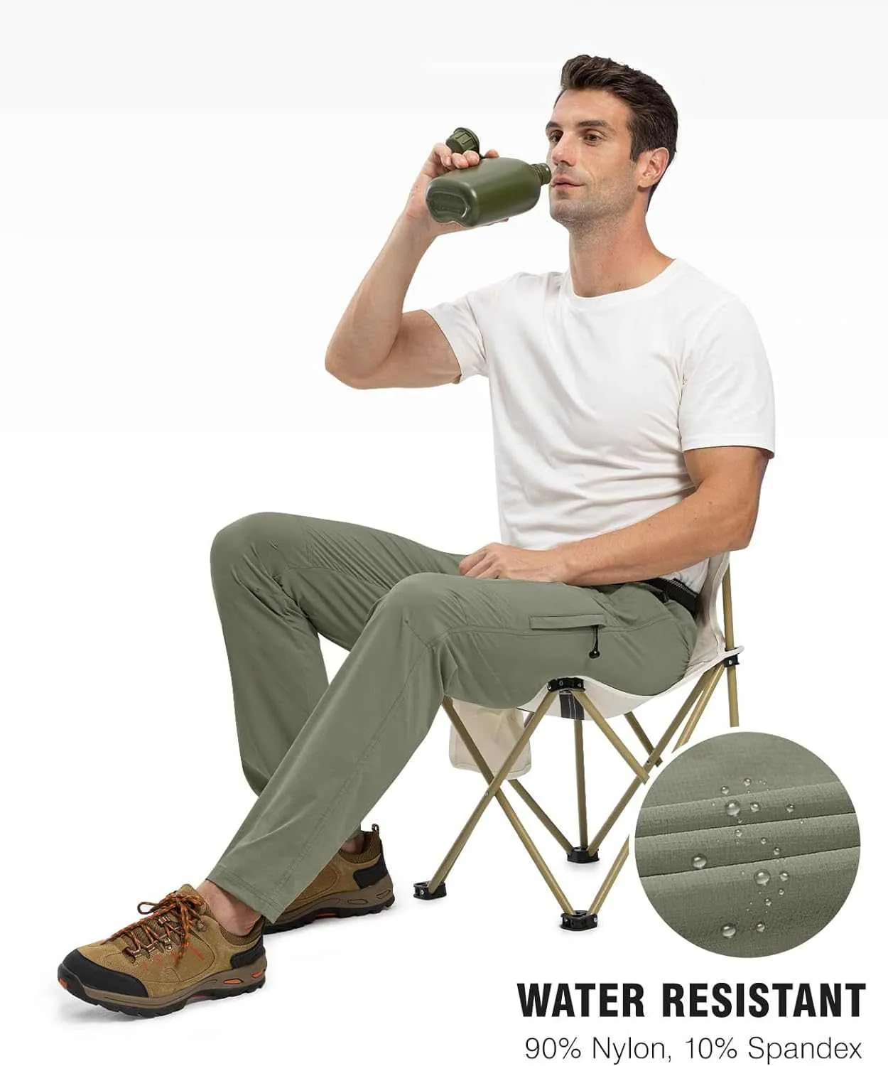 TBMPOY Men's Lightweight Hiking Pants with Belt 5 Zip Pocketsj
