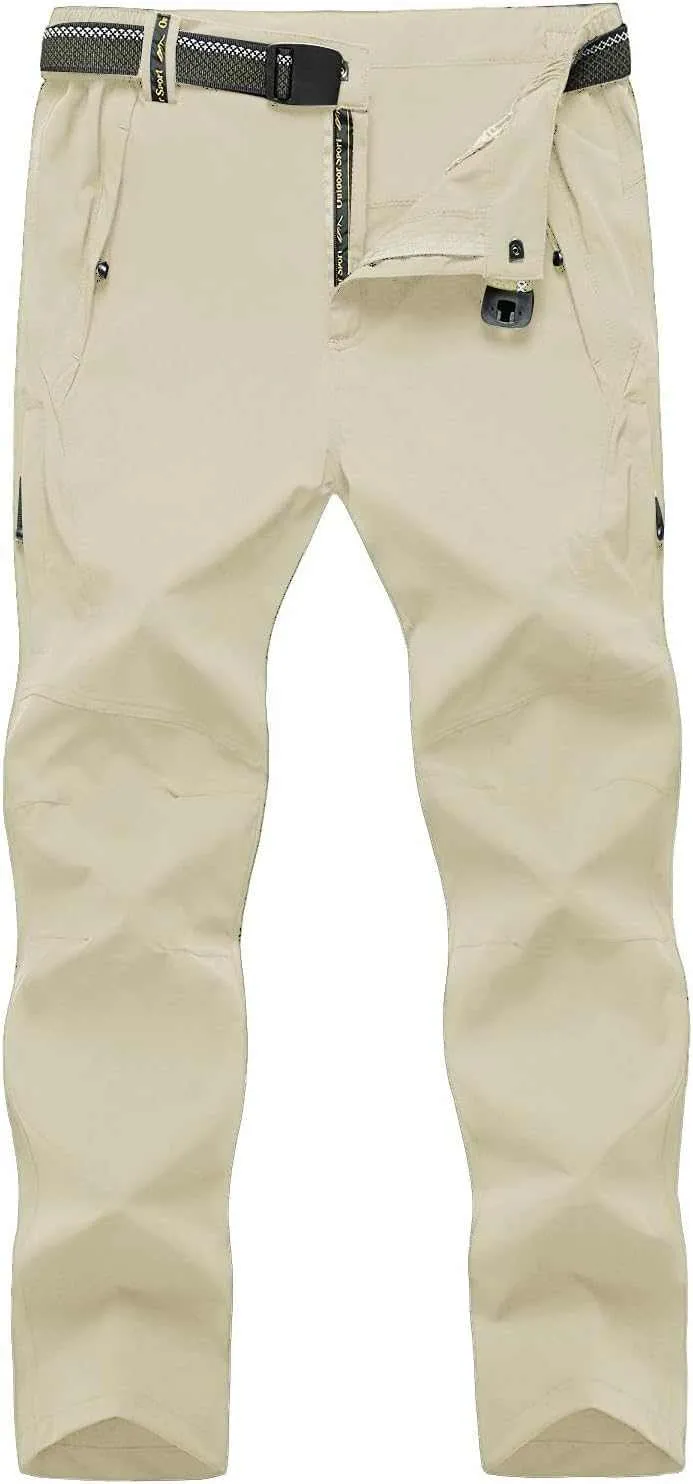 TBMPOY Men's Lightweight Hiking Pants with Belt 5 Zip Pocketsj