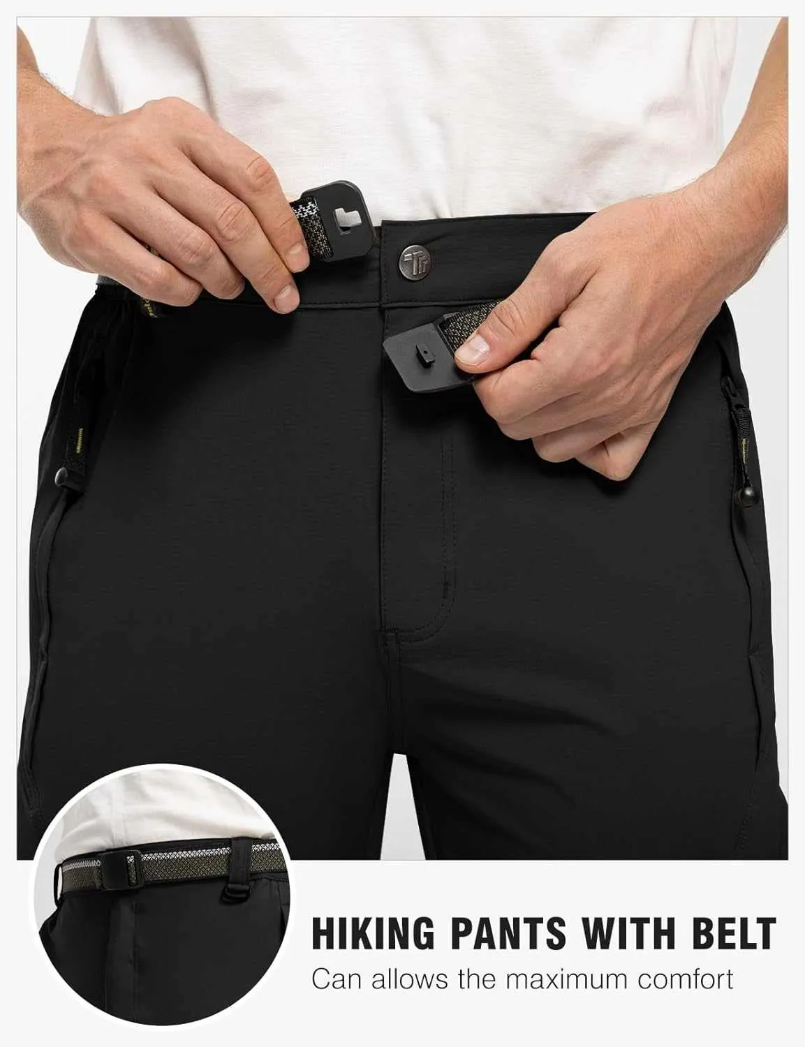 TBMPOY Men's Lightweight Hiking Pants with Belt 5 Zip Pocketsj