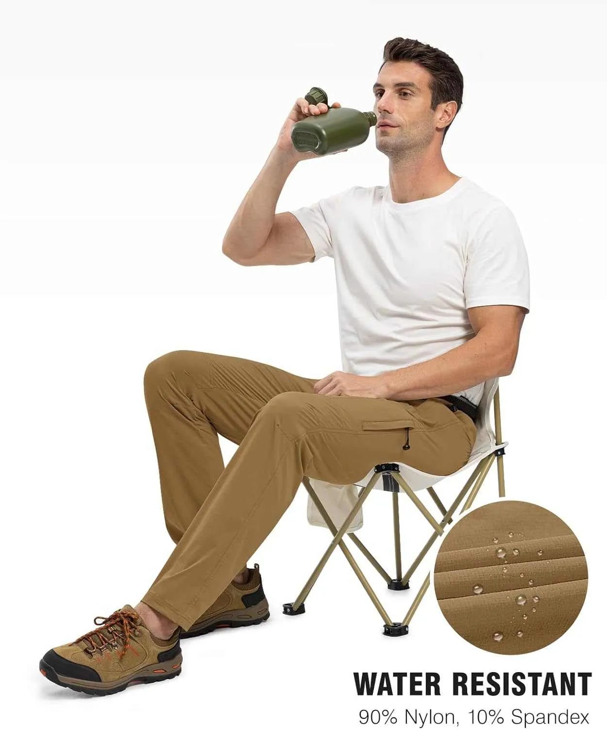 TBMPOY Men's Lightweight Hiking Pants with Belt 5 Zip Pocketsj
