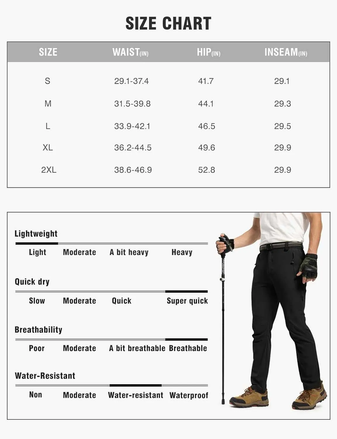 TBMPOY Men's Lightweight Hiking Pants with Belt 5 Zip Pocketsj