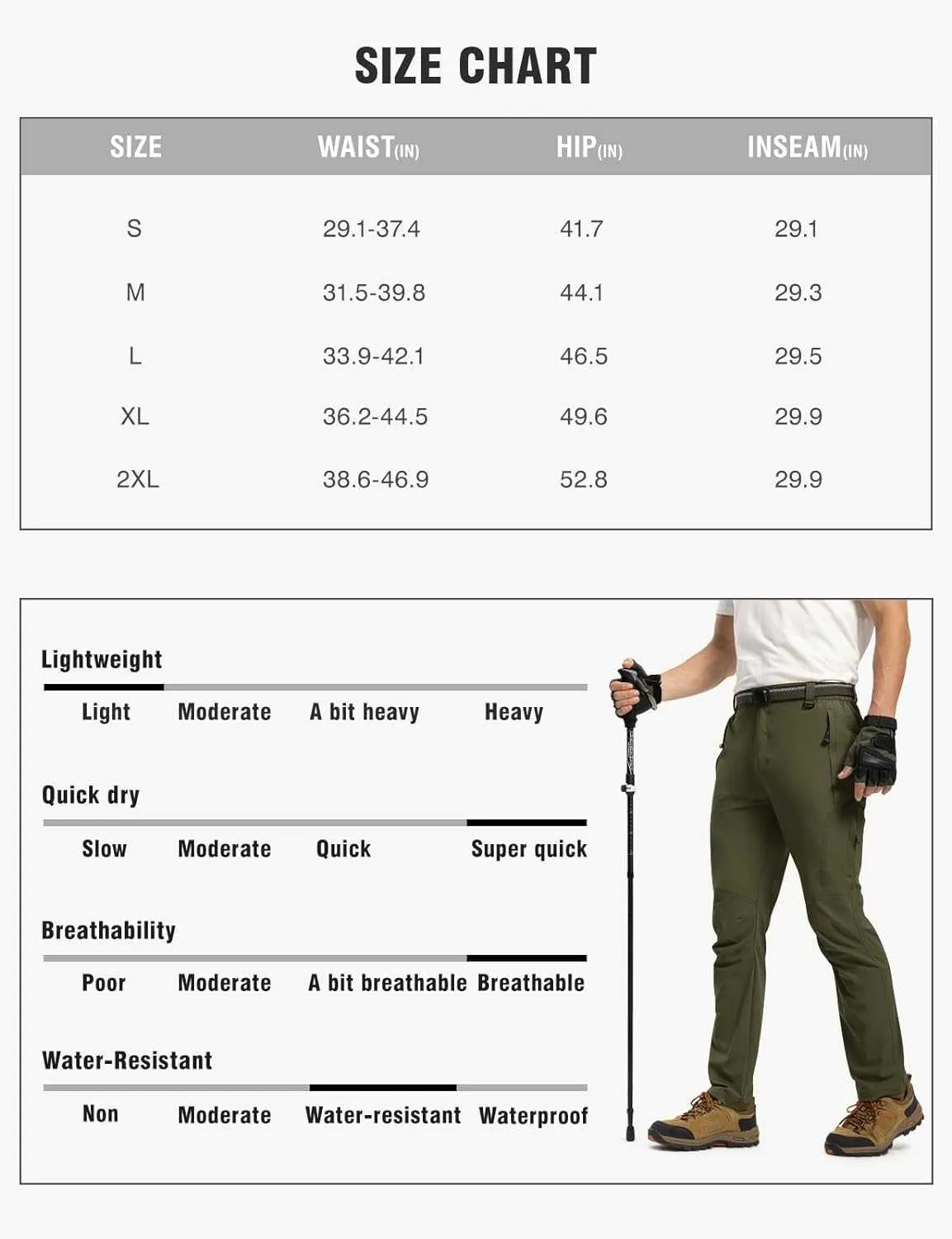 TBMPOY Men's Lightweight Hiking Pants with Belt 5 Zip Pocketsj