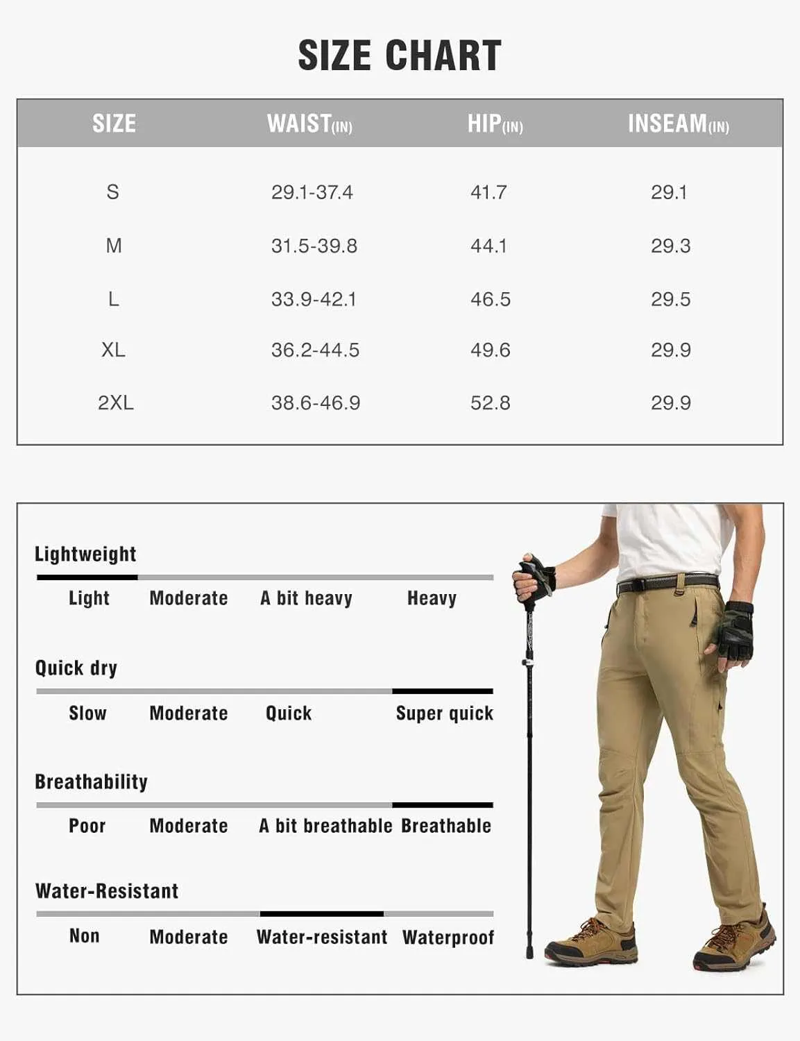 TBMPOY Men's Lightweight Hiking Pants with Belt 5 Zip Pocketsj