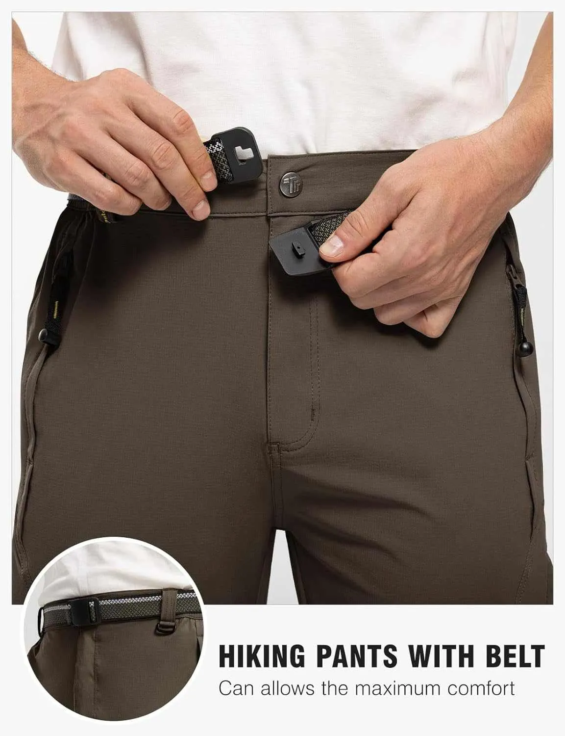 TBMPOY Men's Lightweight Hiking Pants with Belt 5 Zip Pocketsj