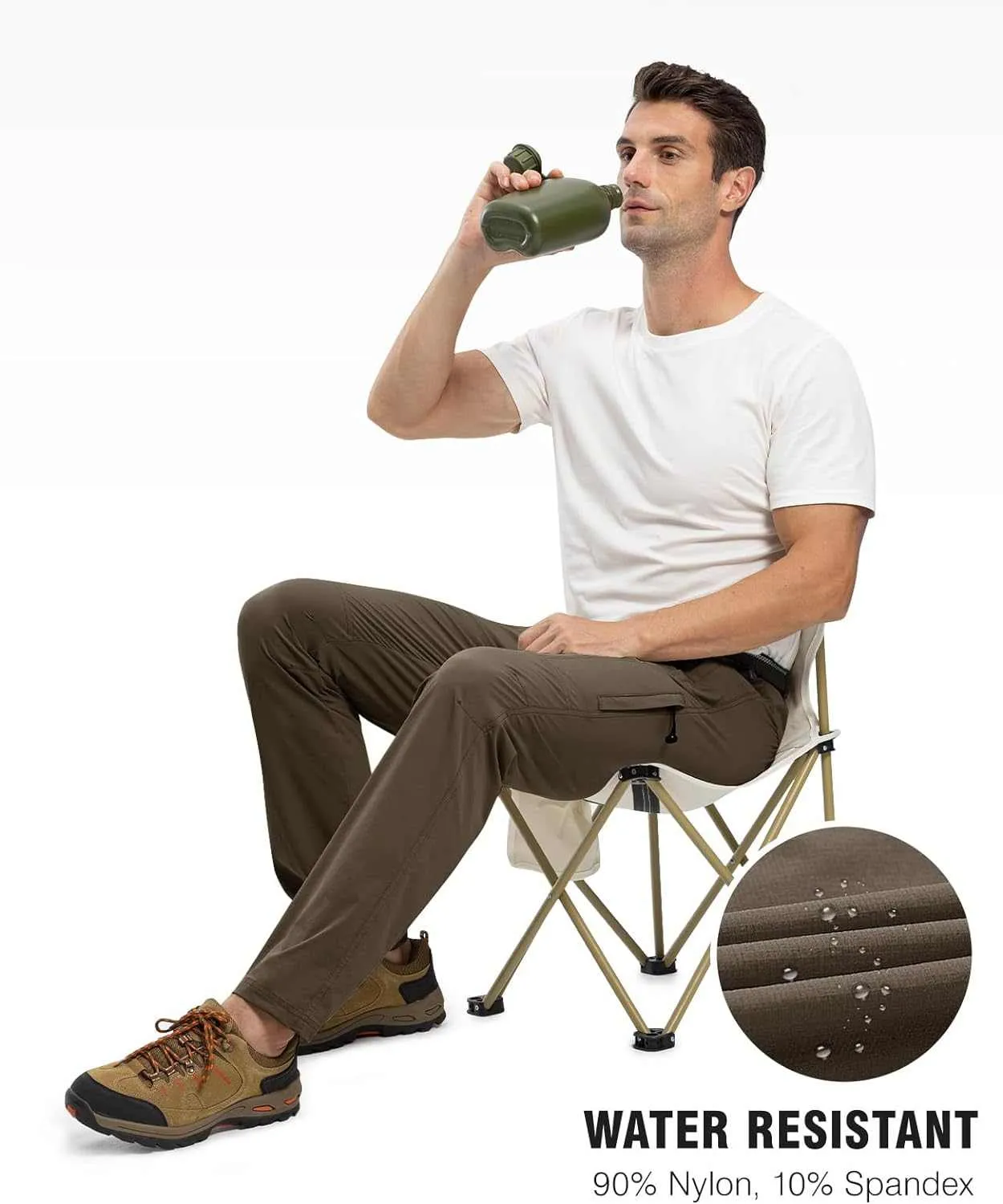 TBMPOY Men's Lightweight Hiking Pants with Belt 5 Zip Pocketsj