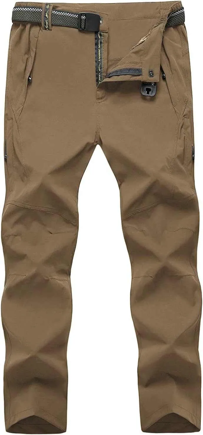 TBMPOY Men's Lightweight Hiking Pants with Belt 5 Zip Pocketsj