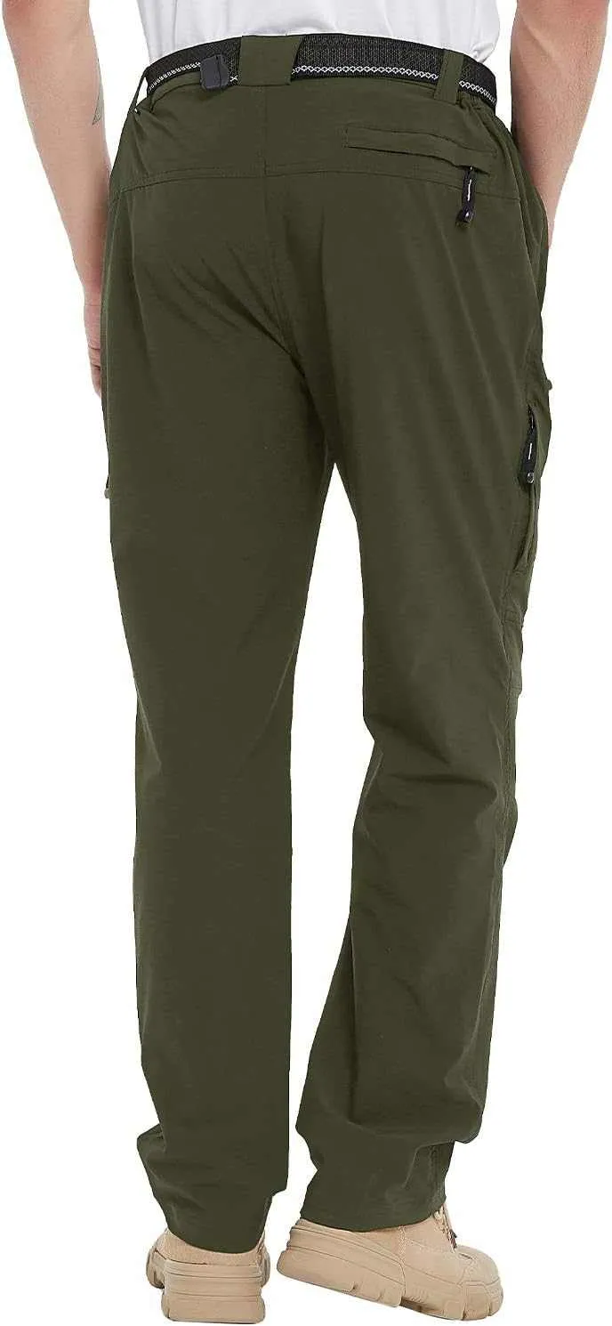 TBMPOY Men's Lightweight Hiking Pants with Belt 5 Zip Pocketsj