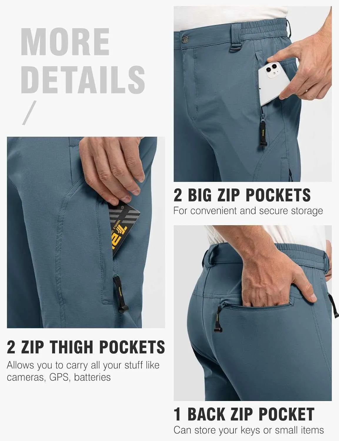 TBMPOY Men's Lightweight Hiking Pants with Belt 5 Zip Pocketsj