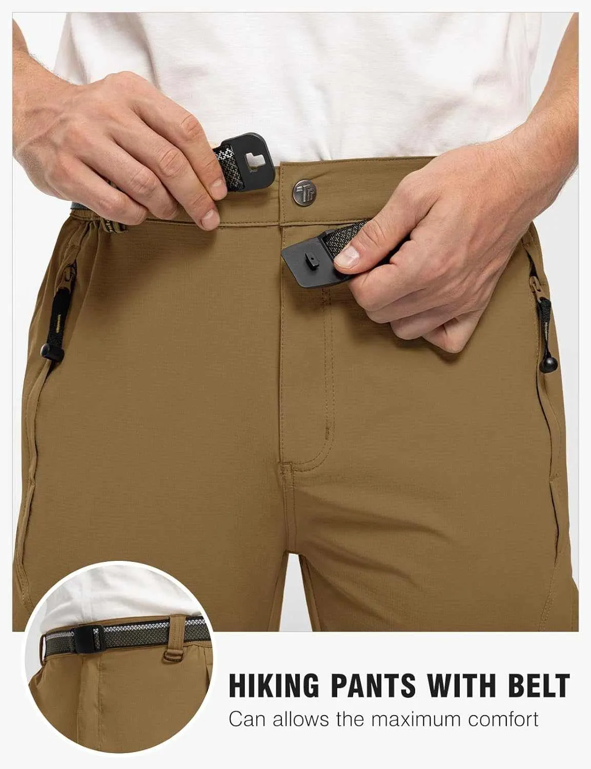 TBMPOY Men's Lightweight Hiking Pants with Belt 5 Zip Pocketsj