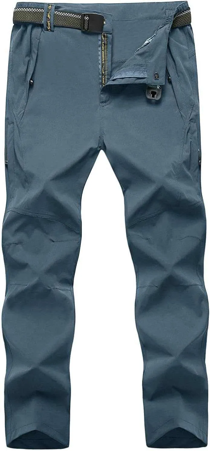 TBMPOY Men's Lightweight Hiking Pants with Belt 5 Zip Pocketsj