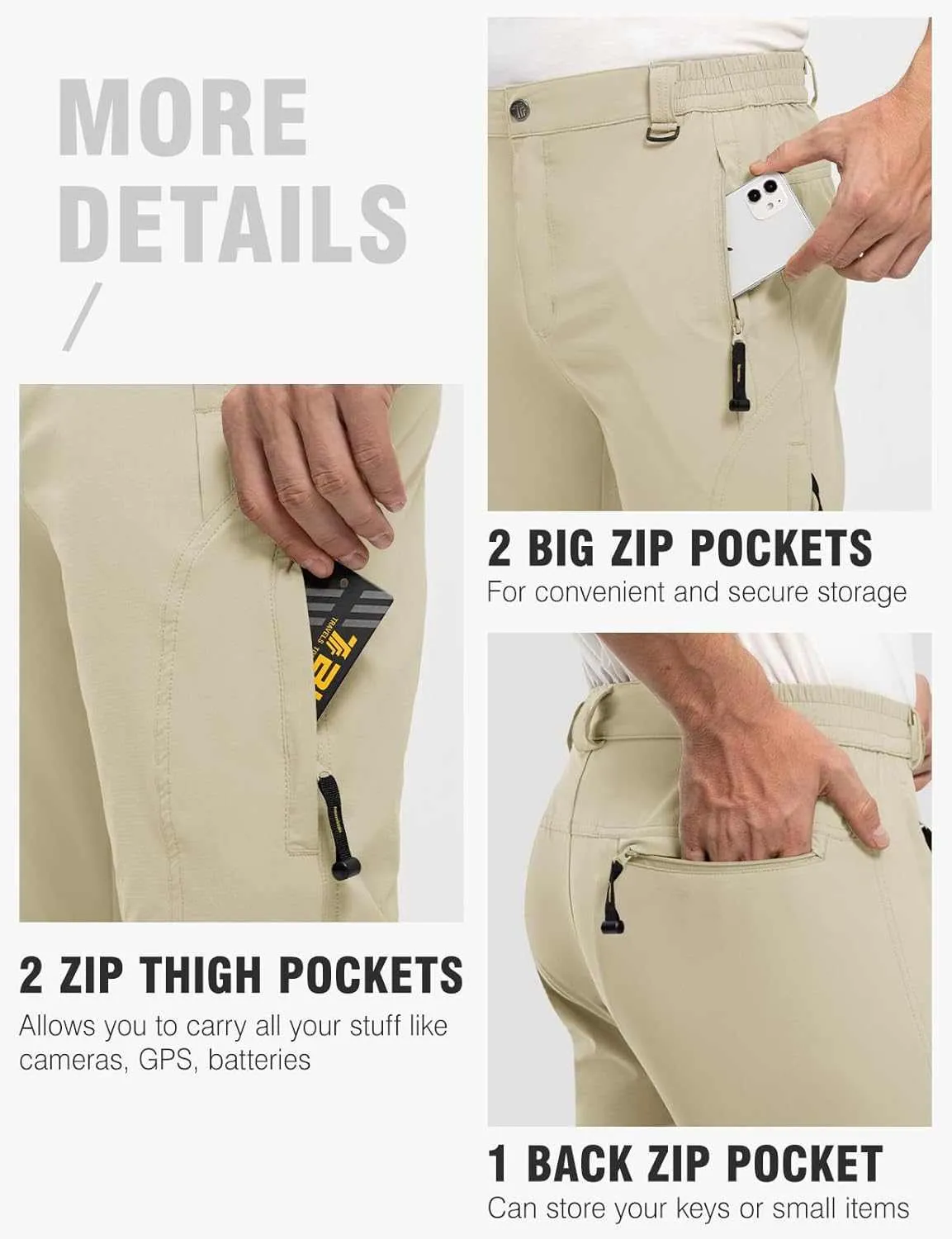 TBMPOY Men's Lightweight Hiking Pants with Belt 5 Zip Pocketsj