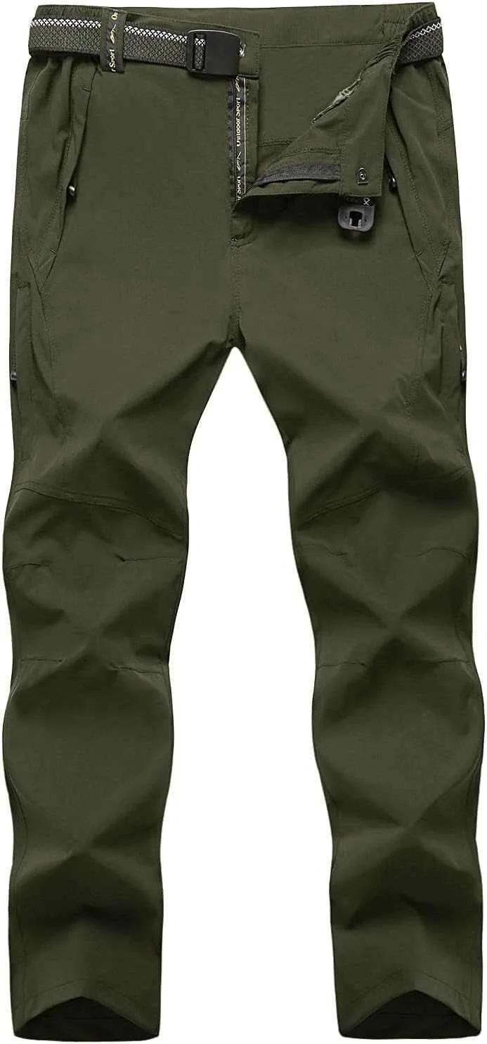 TBMPOY Men's Lightweight Hiking Pants with Belt 5 Zip Pocketsj