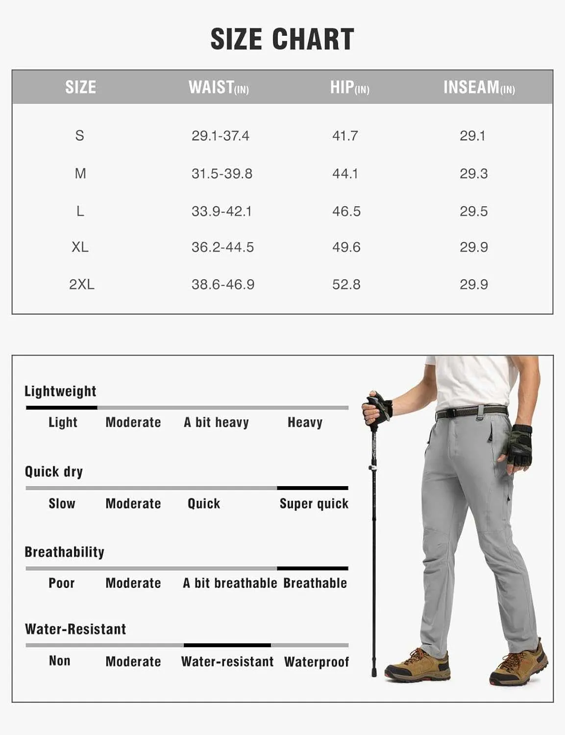 TBMPOY Men's Lightweight Hiking Pants with Belt 5 Zip Pocketsj