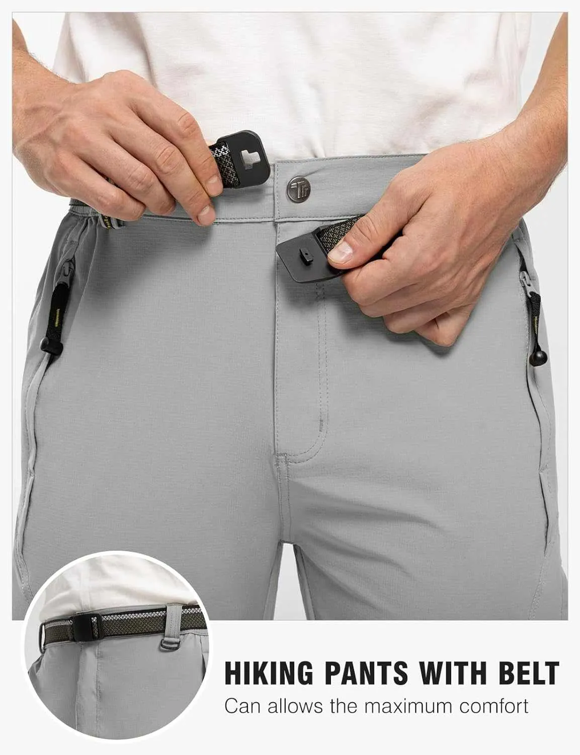 TBMPOY Men's Lightweight Hiking Pants with Belt 5 Zip Pocketsj