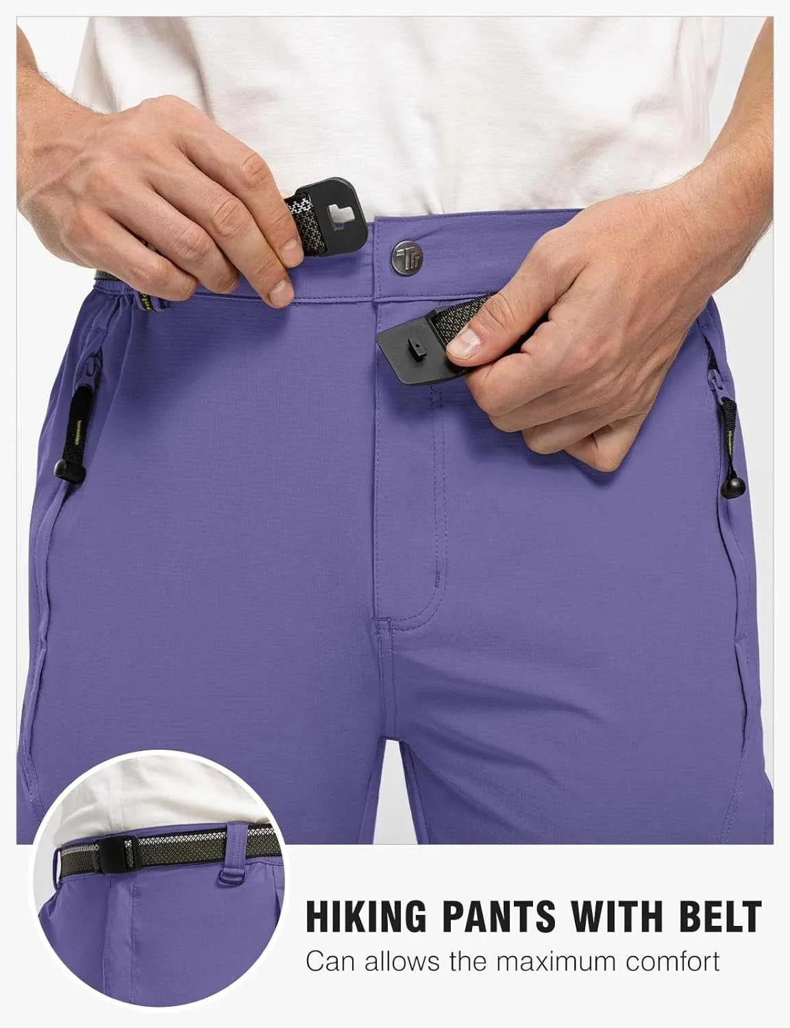 TBMPOY Men's Lightweight Hiking Pants with Belt 5 Zip Pocketsj
