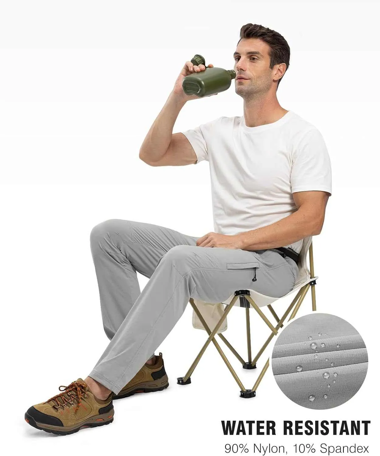 TBMPOY Men's Lightweight Hiking Pants with Belt 5 Zip Pocketsj