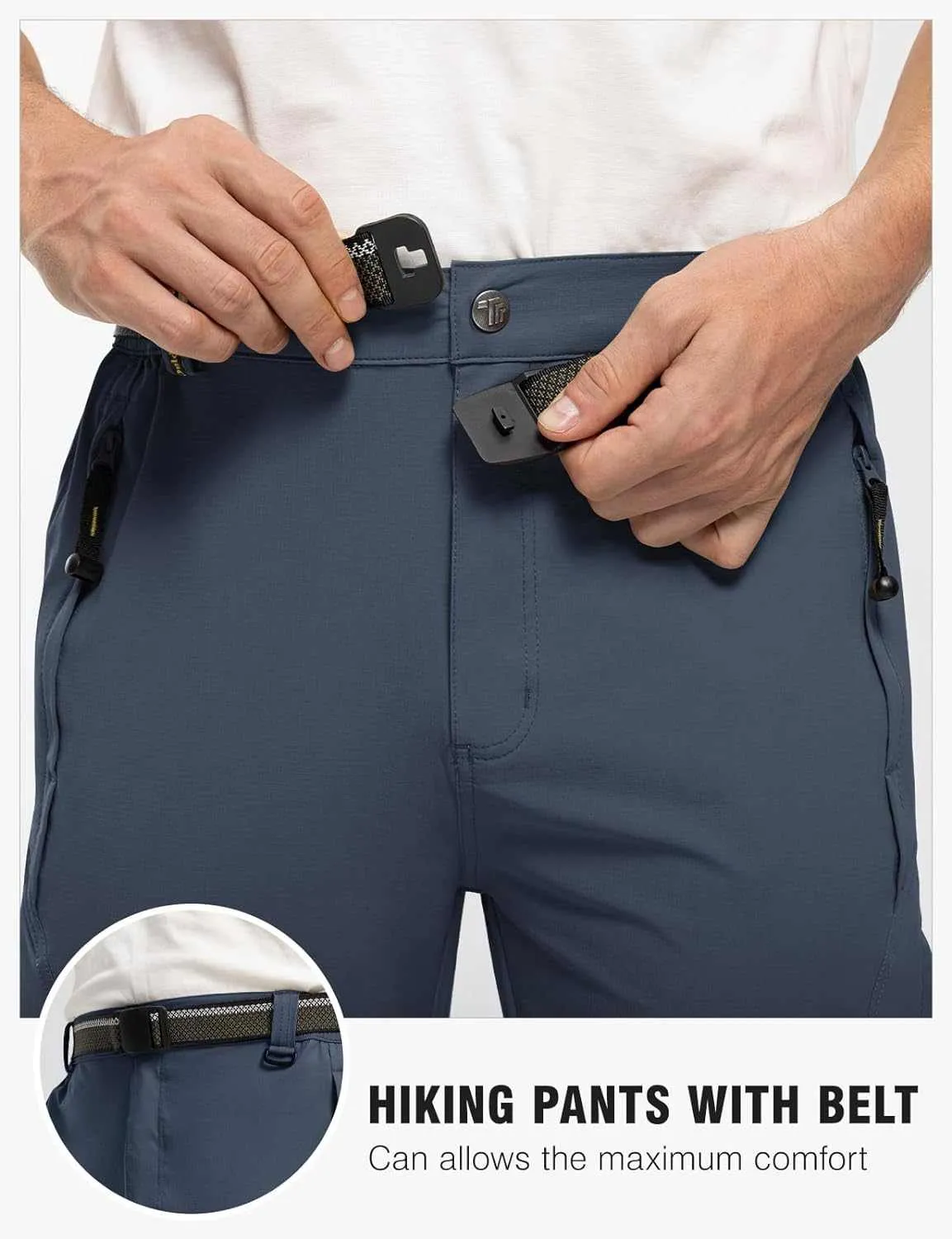 TBMPOY Men's Lightweight Hiking Pants with Belt 5 Zip Pocketsj